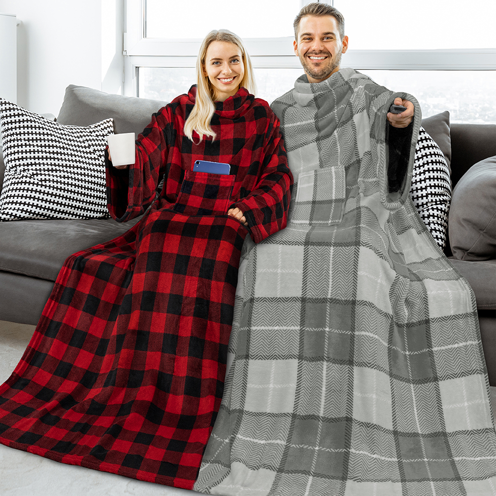 Tirrinia Wearable Fleece Blanket with Sleeves for Adult Women Men, Super  Soft Comfy Plush Functional TV Blanket Wrap Cover for Bed Sofa Couch 73 x