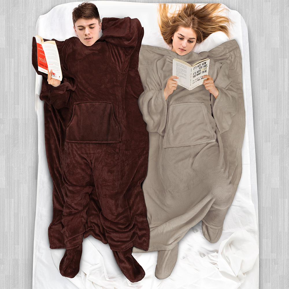 Tragbare Decke mit Fußtasche Ärmel Weich Fleece Wickel Sofa Couch TV Geschenke - Bild 18 von 192