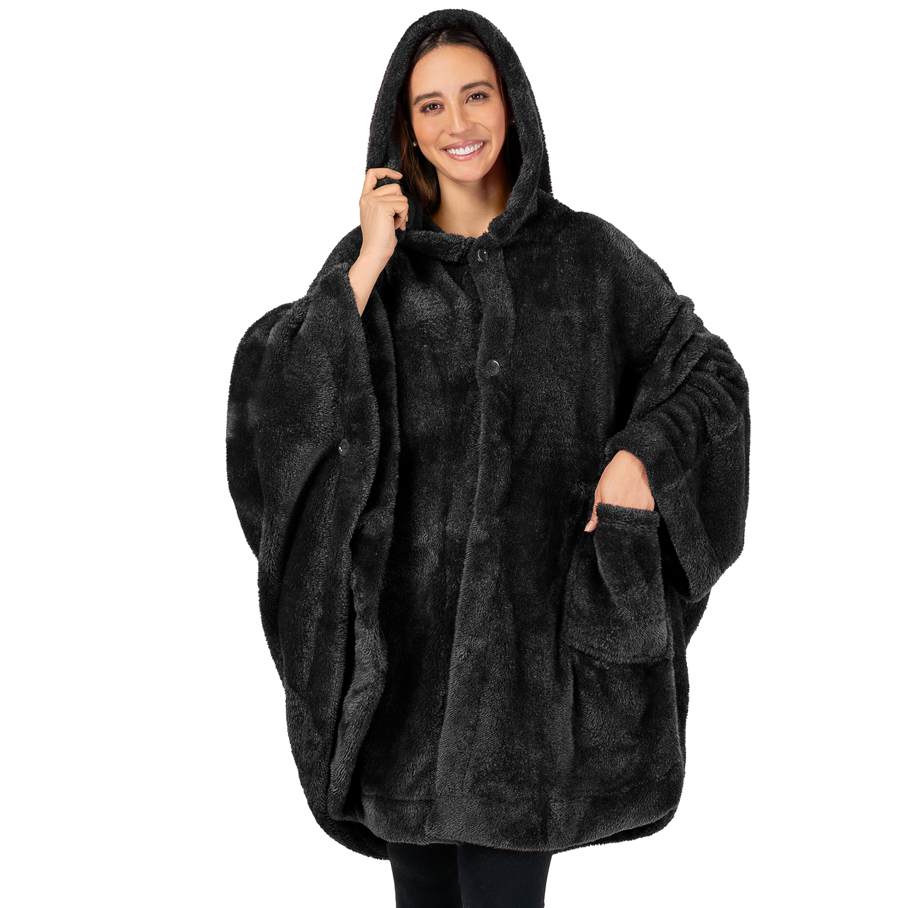Poncho Manta con Capucha Usable Mantón Envoltura Capucha Bolsillos Suave Esponjoso Regalo - Imagen 2 de 81