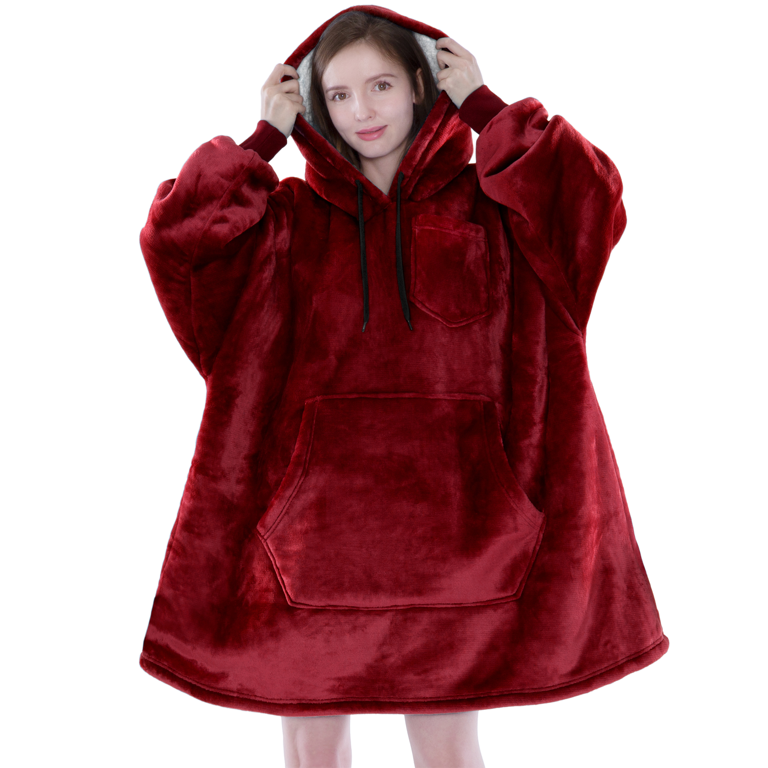 Blanket Sweatshirt Sherpa Lining Plush Soft Comfy Fleece Oversized Hoodie Pocket - Picture 94 of 101