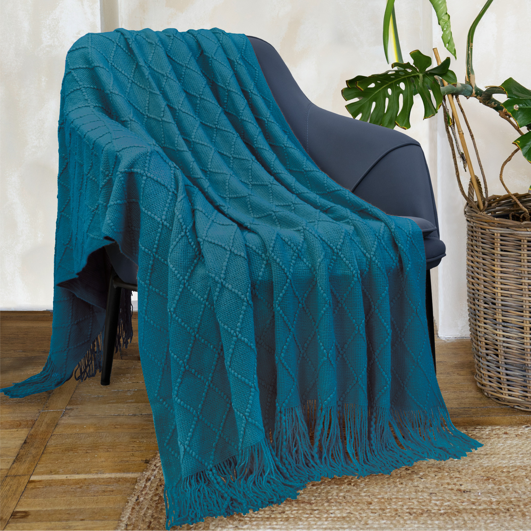 Decorative Fringe Throw Blanket for Couch Bed Sofa Soft Texture Knitted Blanket - Picture 43 of 64