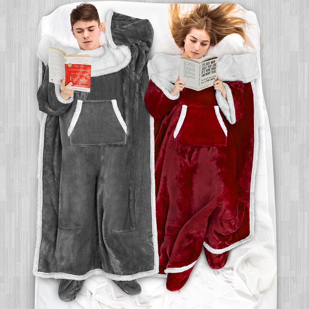 Tragbare Decke mit Fußtasche Ärmel Weich Fleece Wickel Sofa Couch TV Geschenke - Bild 192 von 192