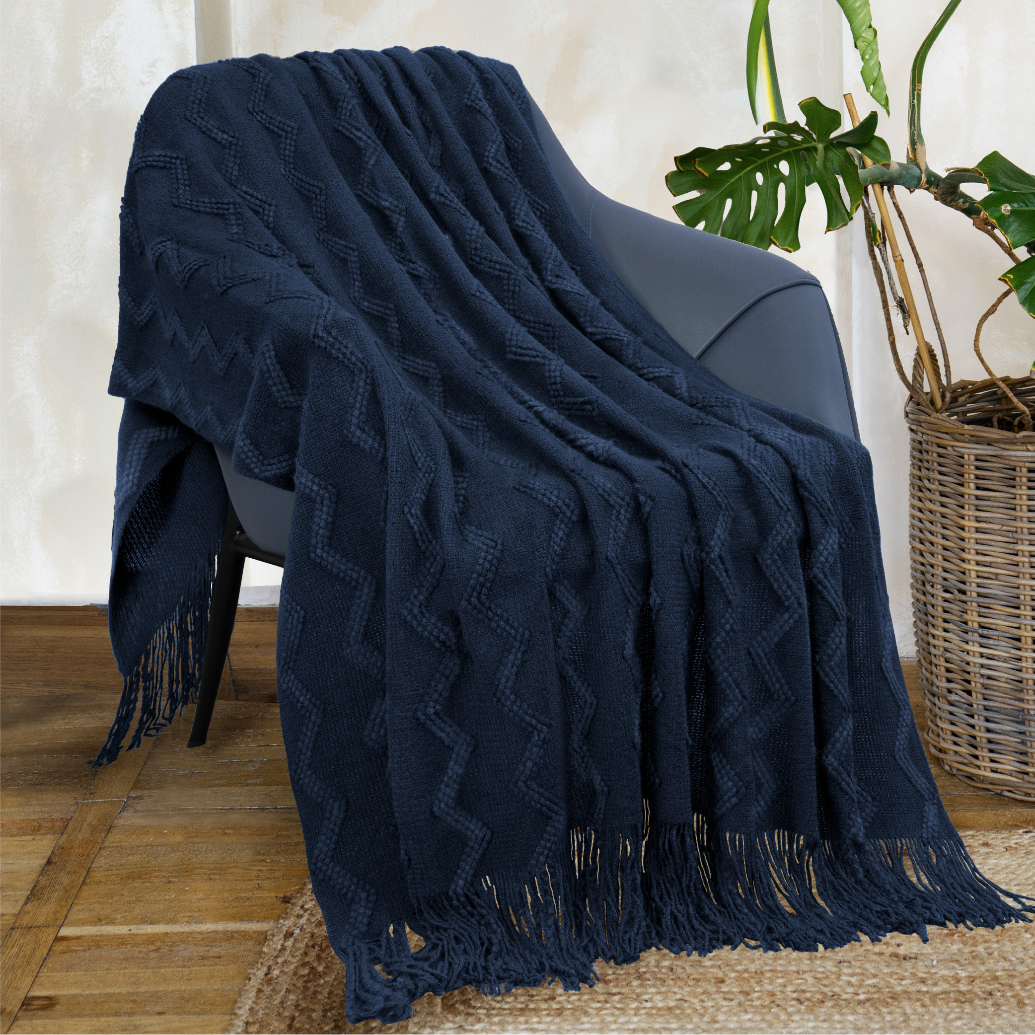 Textured Knitted Fringe Throw Blanket Decorative for Couch Sofa Bed Lightweight - Picture 103 of 142