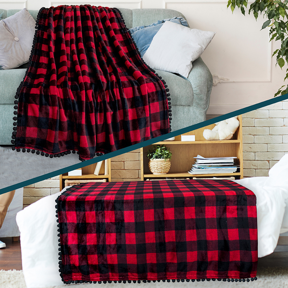 thumbnail 35 - Fleece Throw Blanket with Pom Pom Fringe Super Soft Lightweight Bed Couch Home