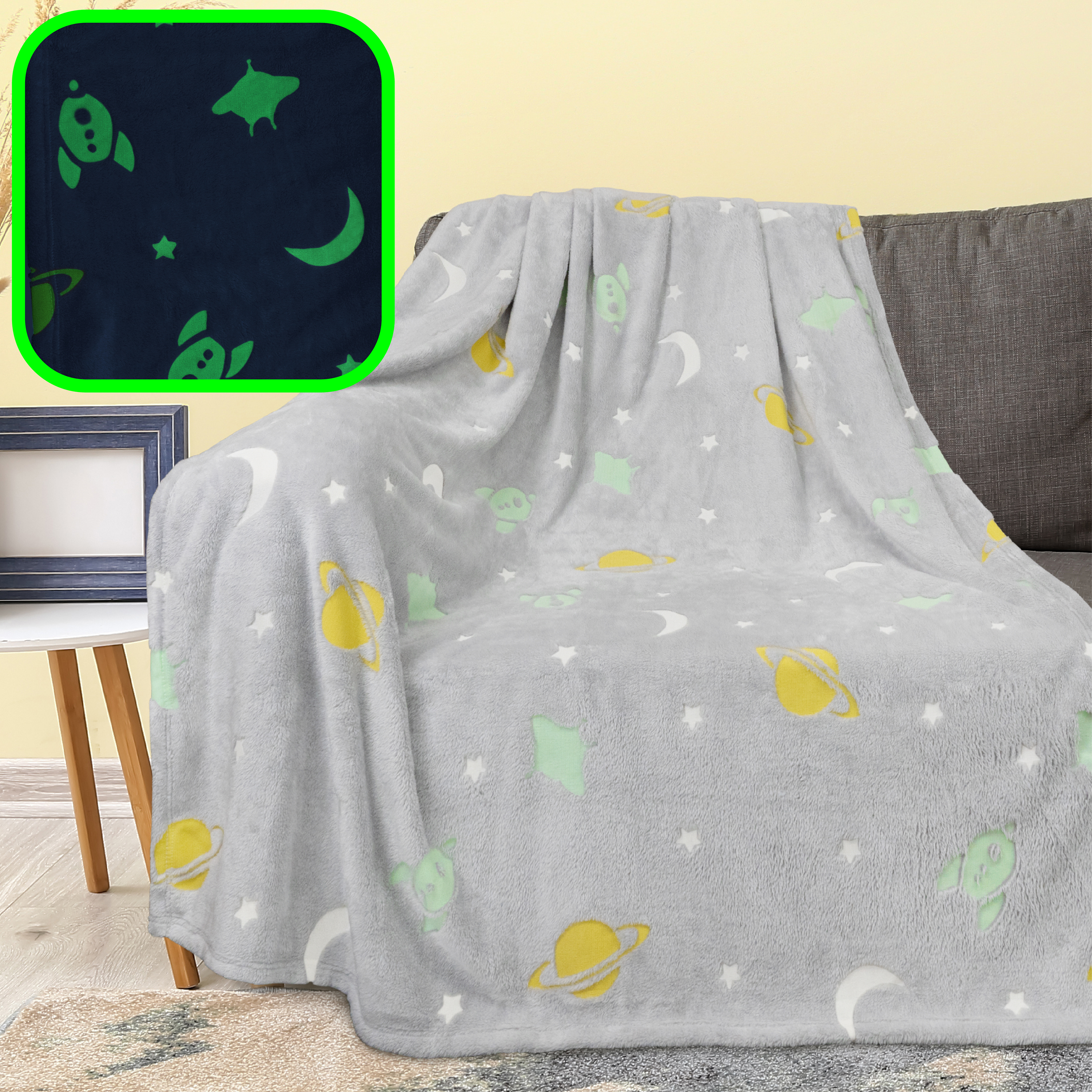 Glow in The Dark Throw Blanket for Kids Boys Girls Unicorn Dinosaur Space Stars - Picture 42 of 57