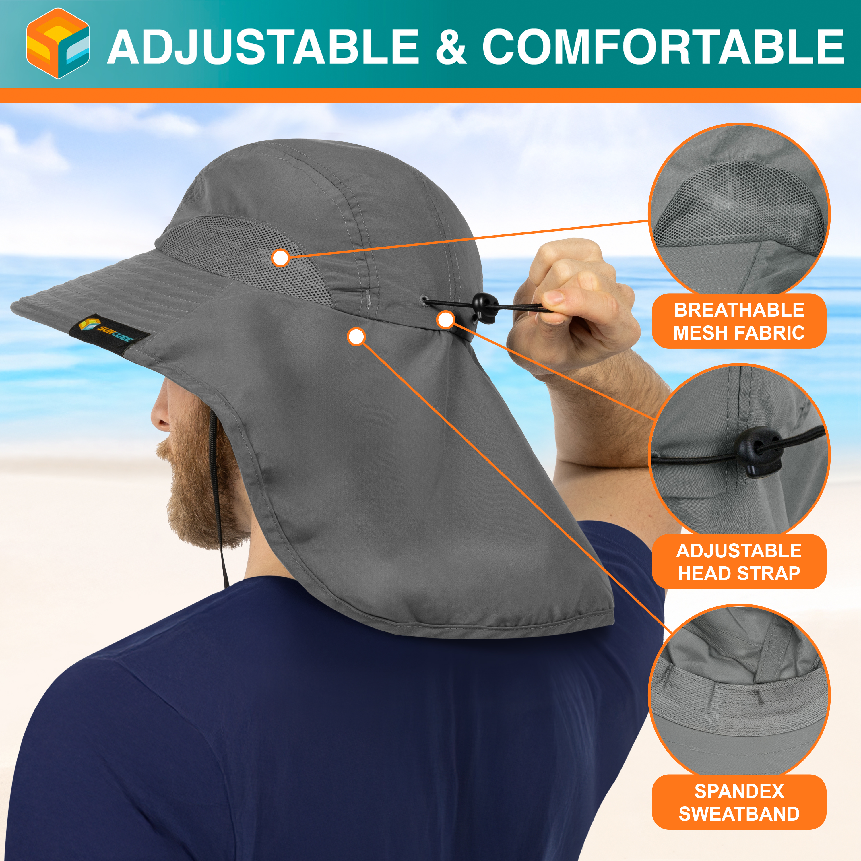 Sombrero para el Sol con Solapa para el Cuello Ala Ancha Sombrero para Senderismo 50+UPF Hombres Mujeres Pesca Safari FPS - Imagen 41 de 128