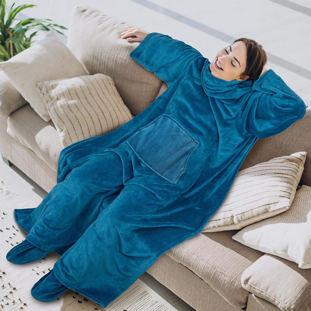 Tragbare Decke mit Fußtasche Ärmel Weich Fleece Wickel Sofa Couch TV Geschenke - Bild 140 von 192