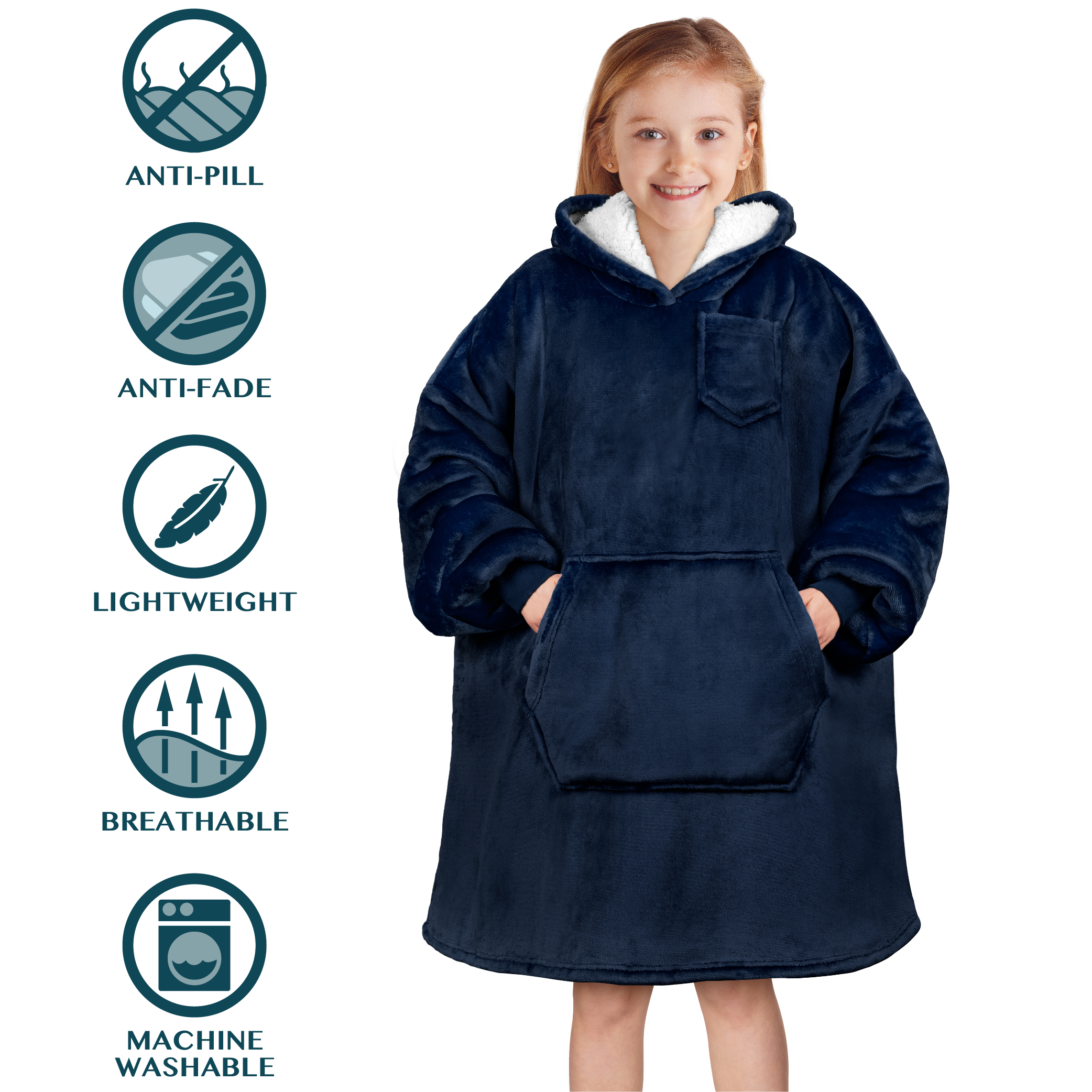 Blanket Sweatshirt Sherpa Lining Comfy Fleece Oversized Hoodie for Kids Teens JR - Picture 34 of 71