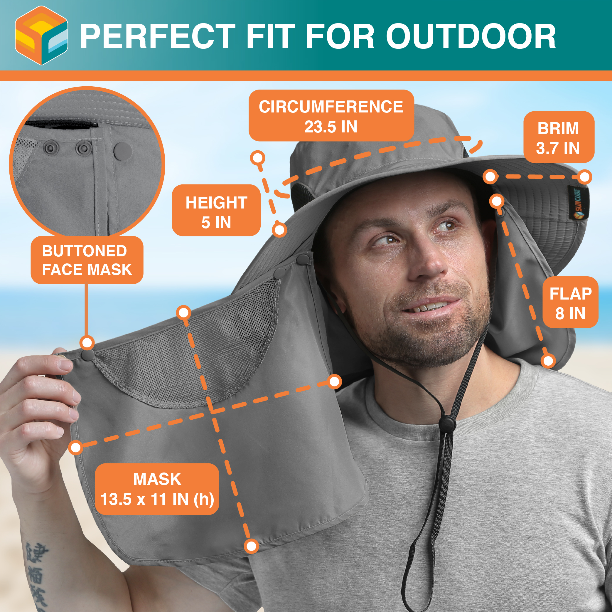Men Women UV Protection Sun Hats Neck Face Flap Cap Wide Brim Fishing Bucket Hat - Picture 22 of 48