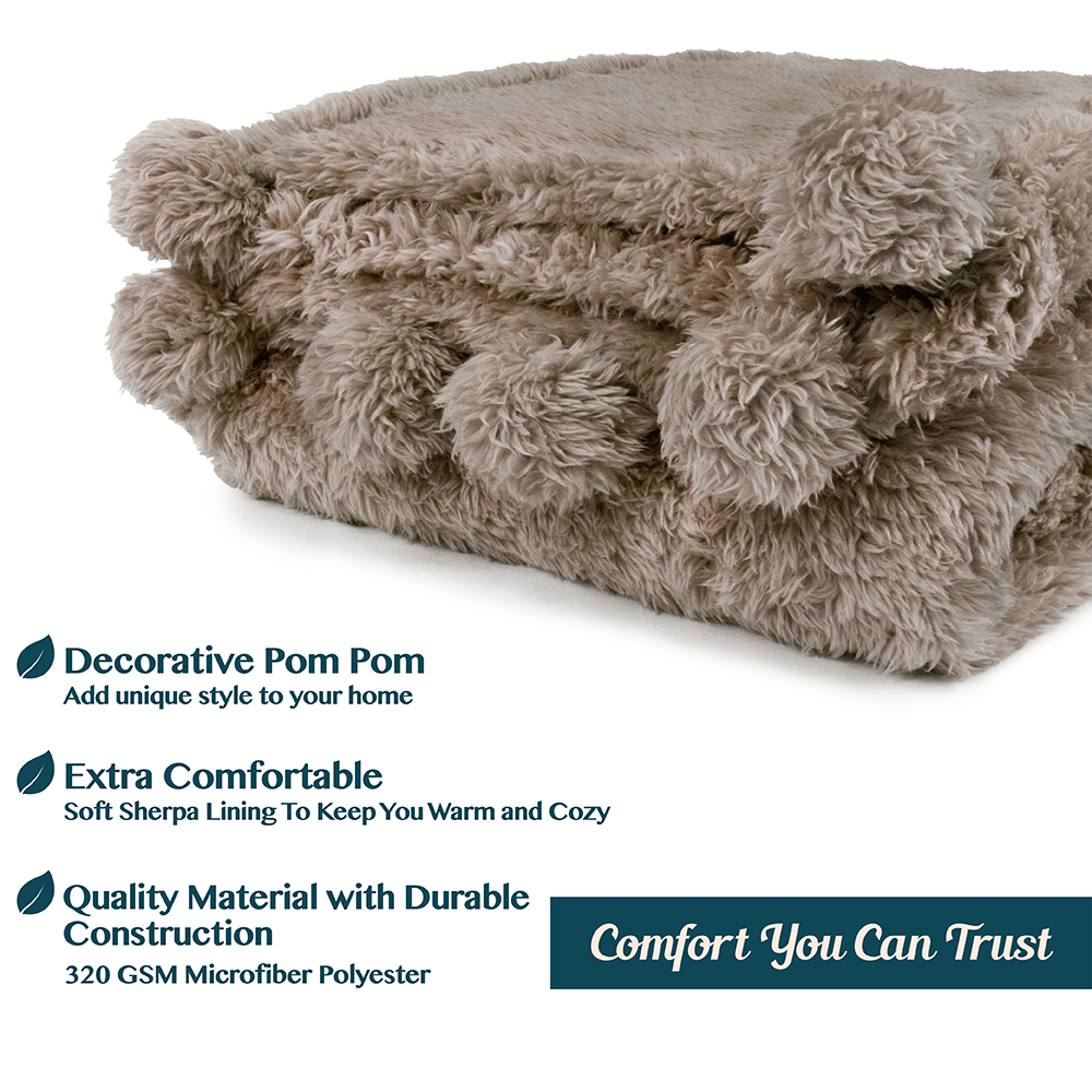 Soft Fuzzy Cozy Pom Pom Throw Blanket with Fluffy Sherpa Fleece for Sofa Couch - Picture 75 of 100