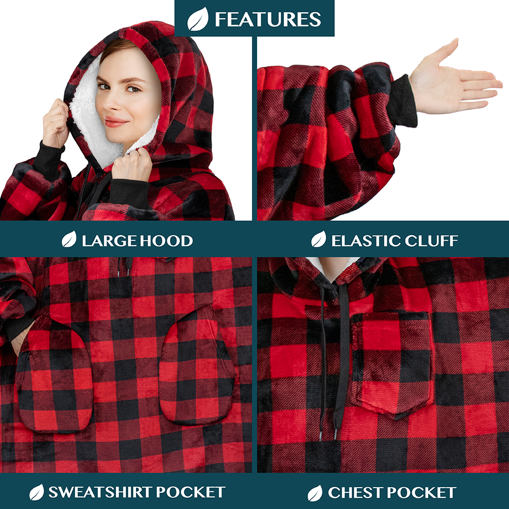Manta Sudadera Sherpa Forro Felpa Suave Cómoda Vellón Gran Tamaño Sudadera con Capucha Bolsillo - Imagen 23 de 118