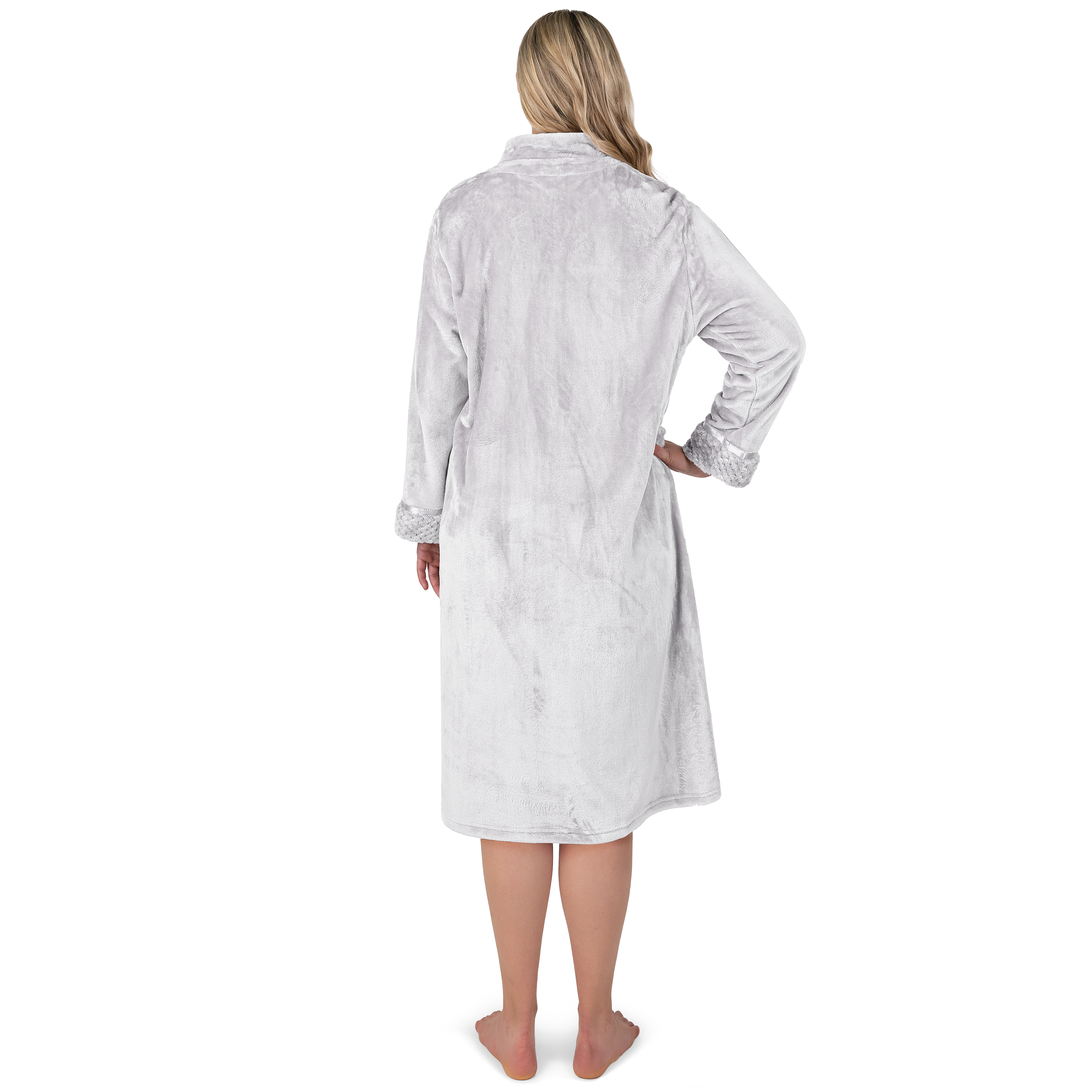 Women Zipper Robe Housecoat Lounger Zip Up Robe Full Length Satin Trim Ladies - Picture 31 of 89
