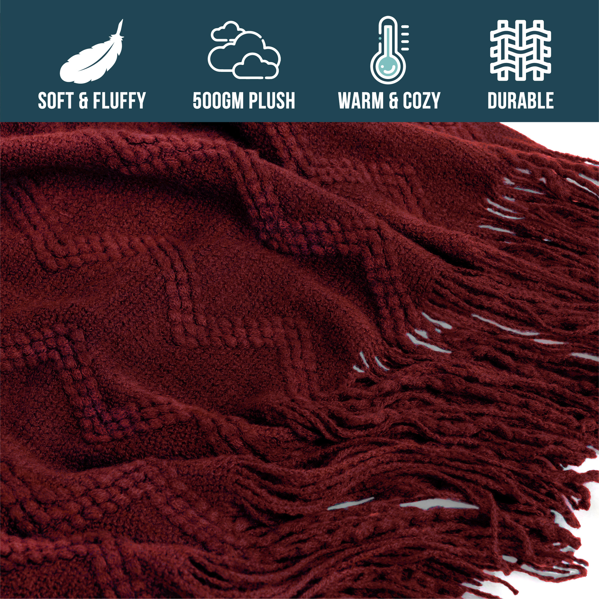 Textured Knitted Fringe Throw Blanket Decorative for Couch Sofa Bed Lightweight - Picture 137 of 142