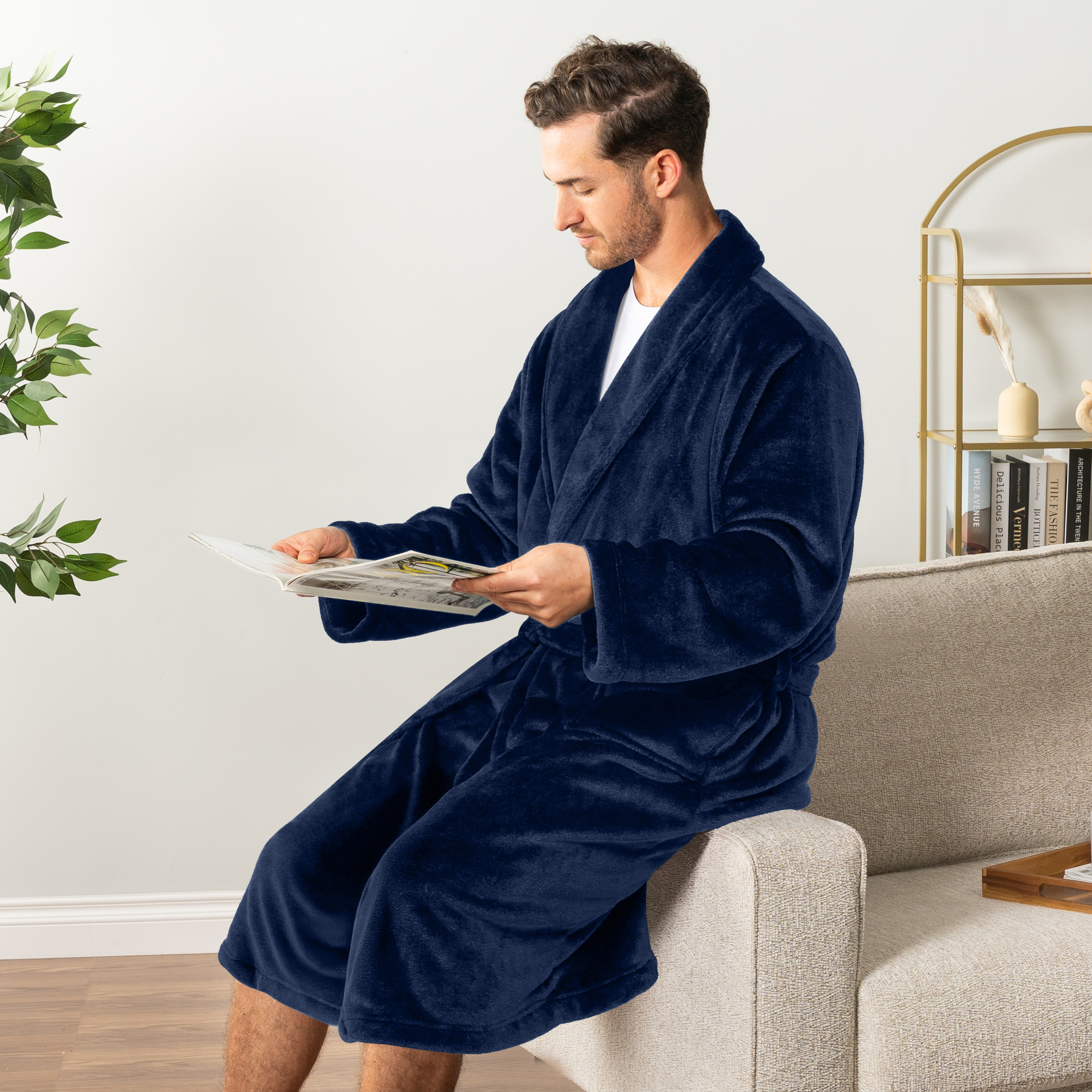 Leichter Herren Morgenmantel Mikrofaser Fleece Bademantel Lang Weich Spa Männer Bademantel - Bild 21 von 27