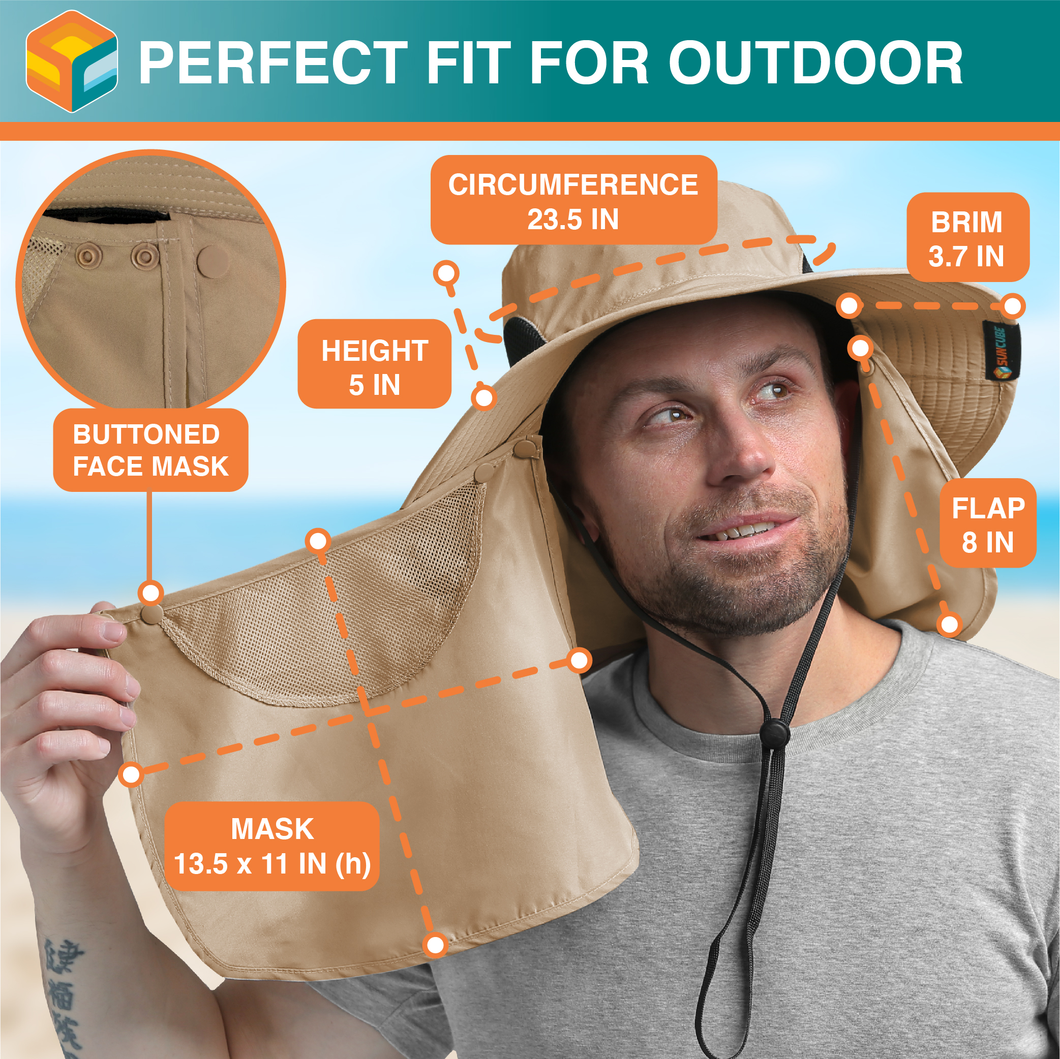 Men Women UV Protection Sun Hats Neck Face Flap Cap Wide Brim Fishing Bucket Hat - Picture 45 of 48