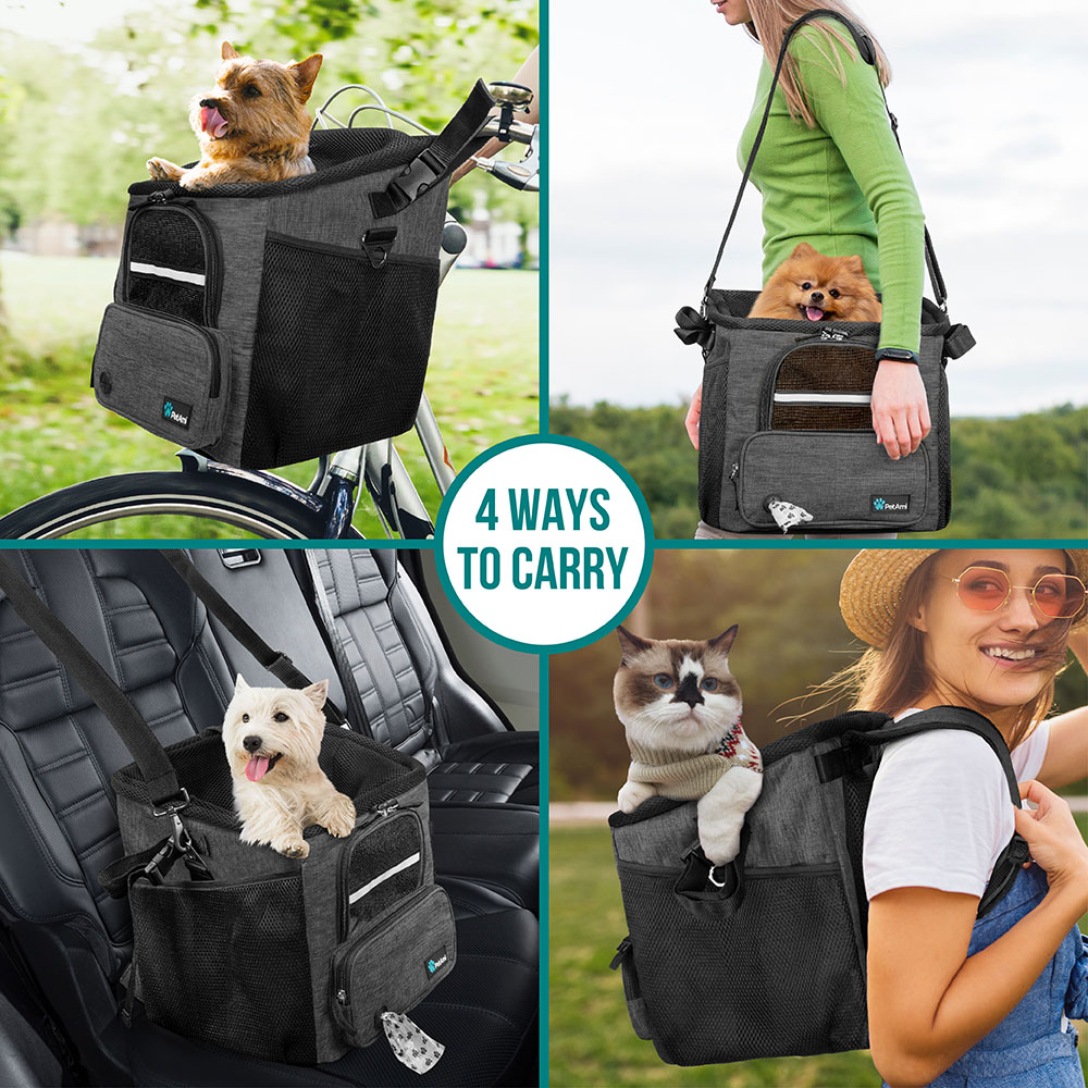 Dog Bike Basket Carrier for Handlebar Pet Bicycle Bag Puppy Cat Soft Safety Mesh - Picture 17 of 44