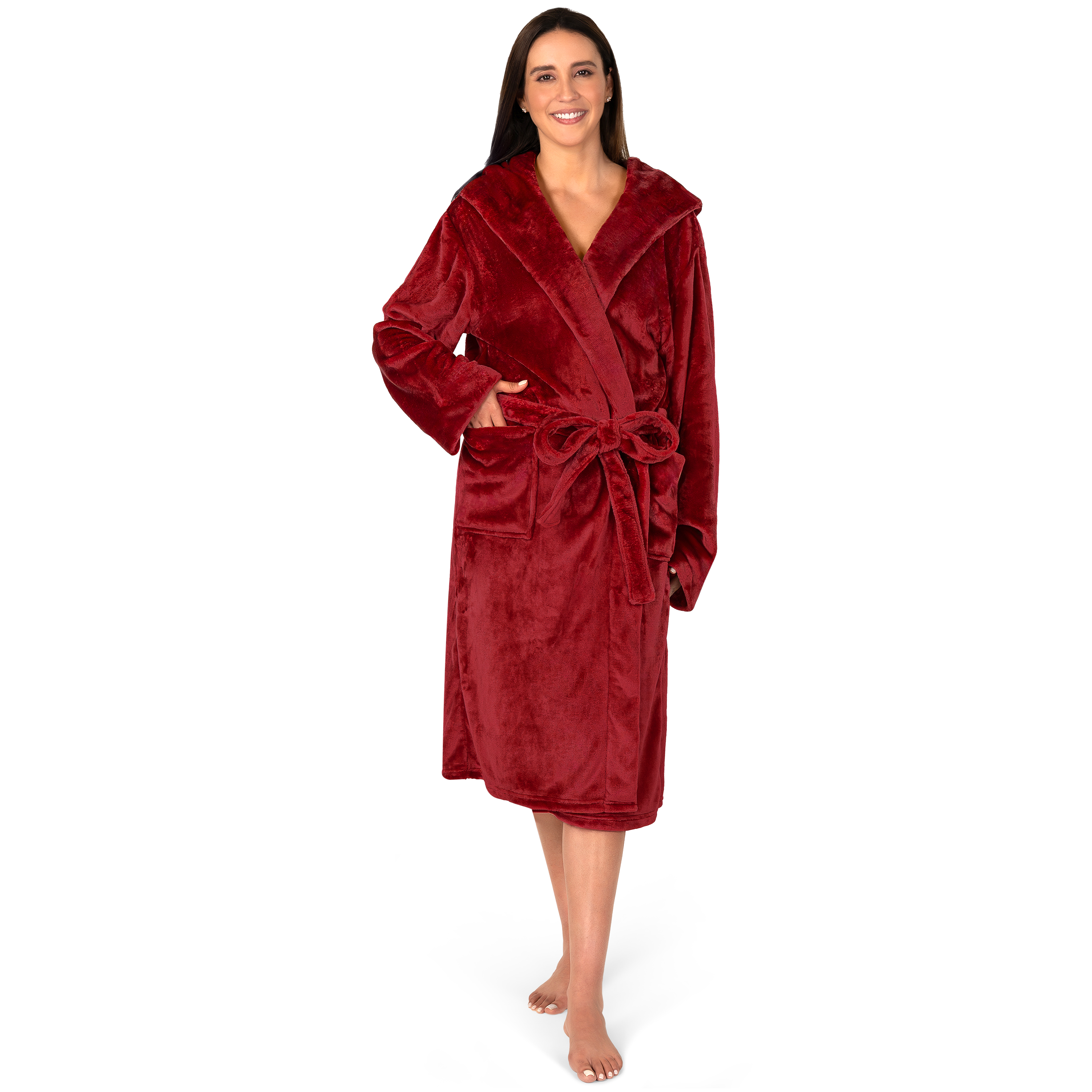 Womens Robe with Hood Fleece Plush Soft Long Hooded Robe Bathrobe for Spa Bath