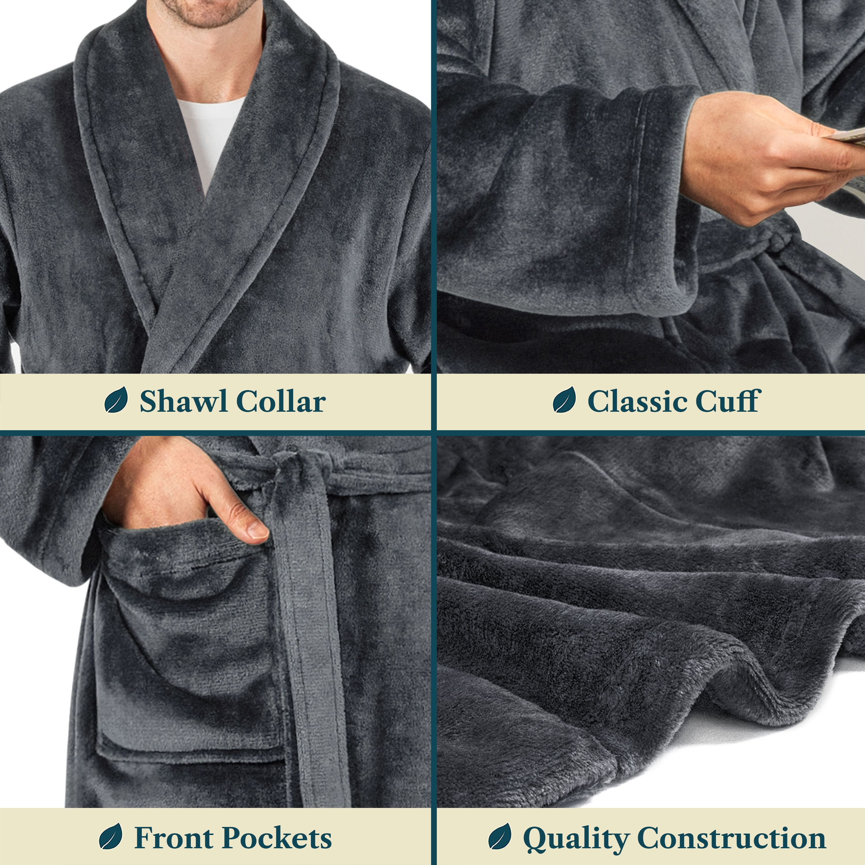 Leichter Herren Morgenmantel Mikrofaser Fleece Bademantel Lang Weich Spa Männer Bademantel - Bild 12 von 27