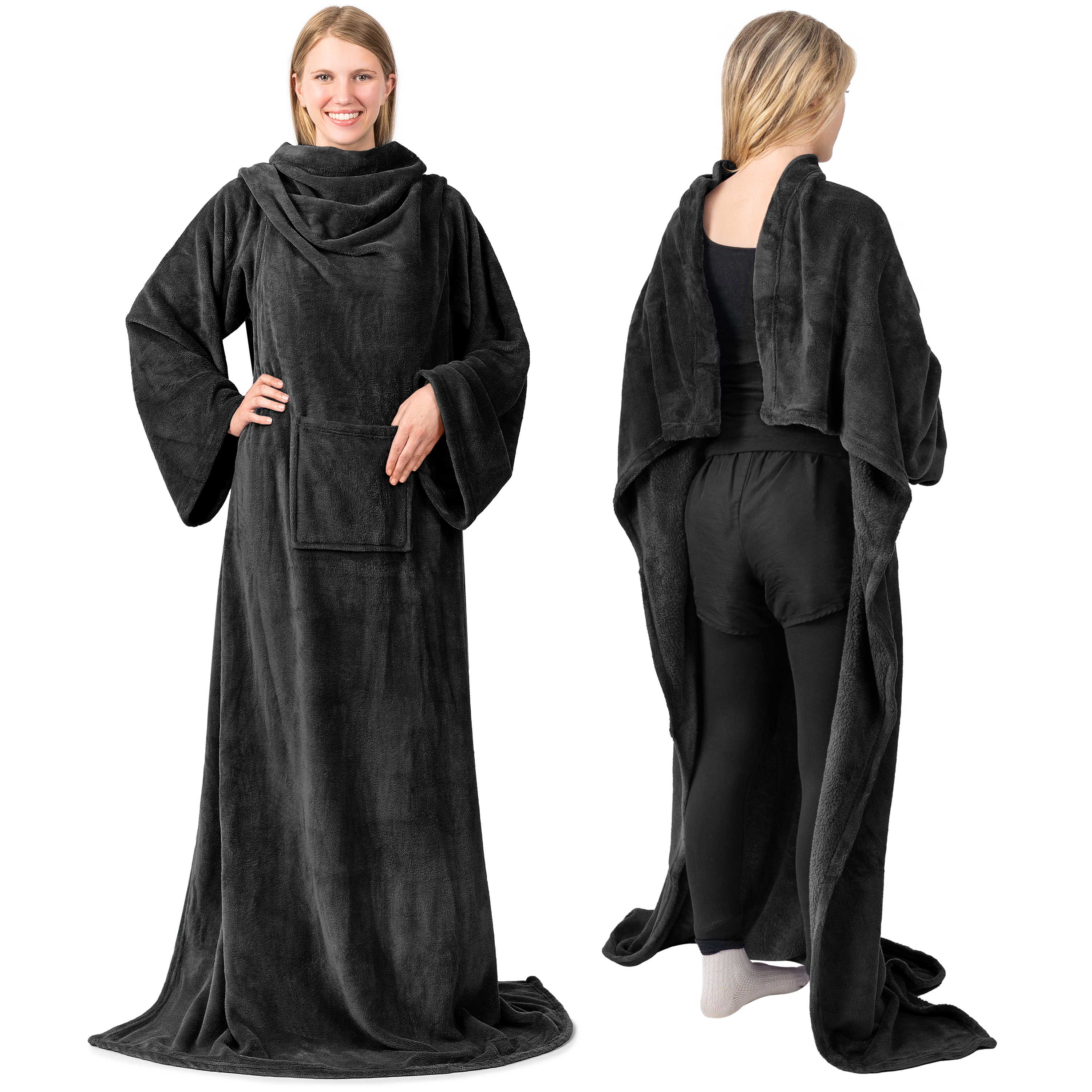 Fleece Wearable Blanket with Sleeves Pocket Fleece Warm TV Blanket Gift Adults
