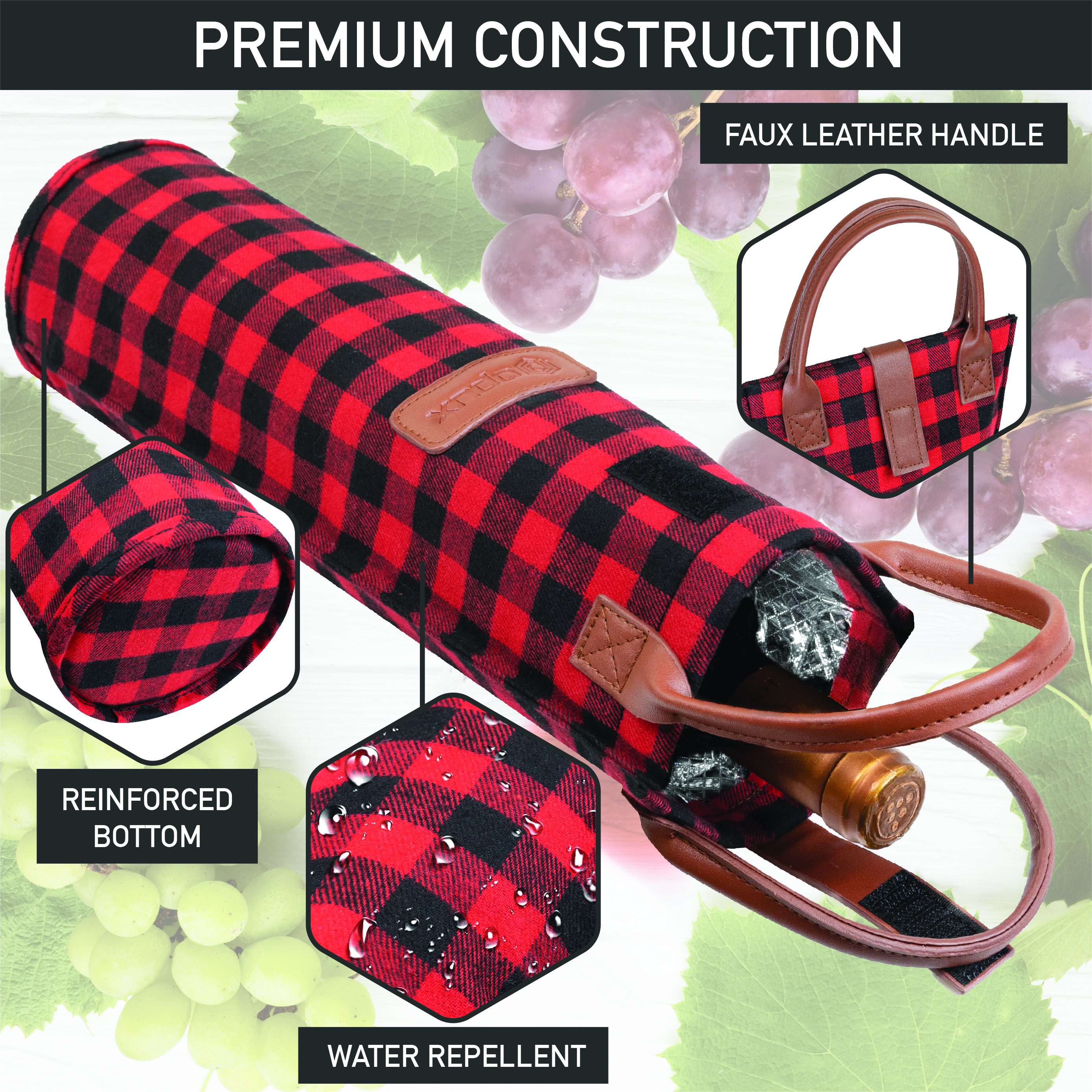 Wine Carrier Bag Insulated Single Bottle Cooler Protection Carrying Tote Travel