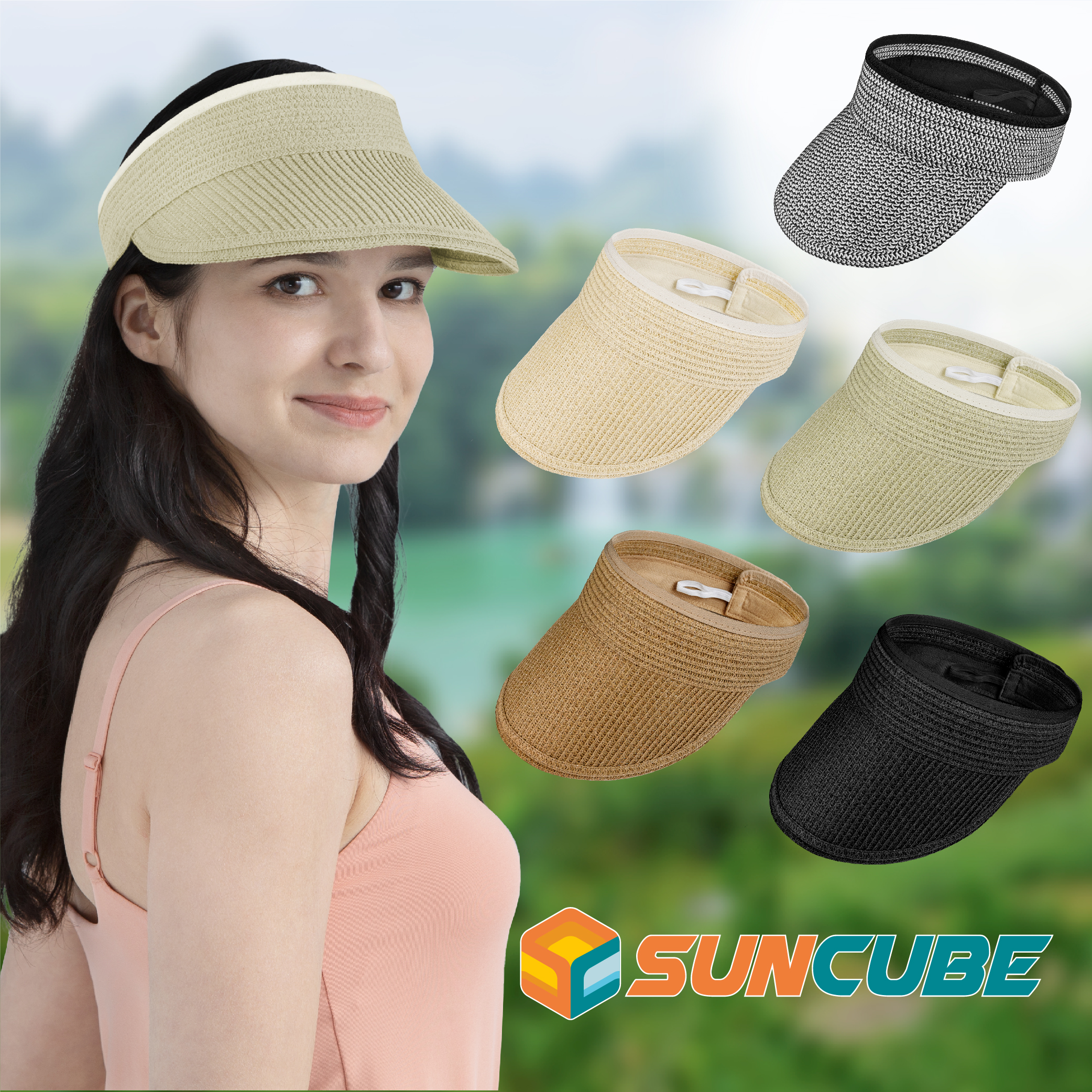 Women\'s Wide Brim Sun Hats Roll-up Foldable Straw Golf Visor Hat Womens Wide Brim Sun Hats Roll-up Foldable Straw Martinique  main image 2