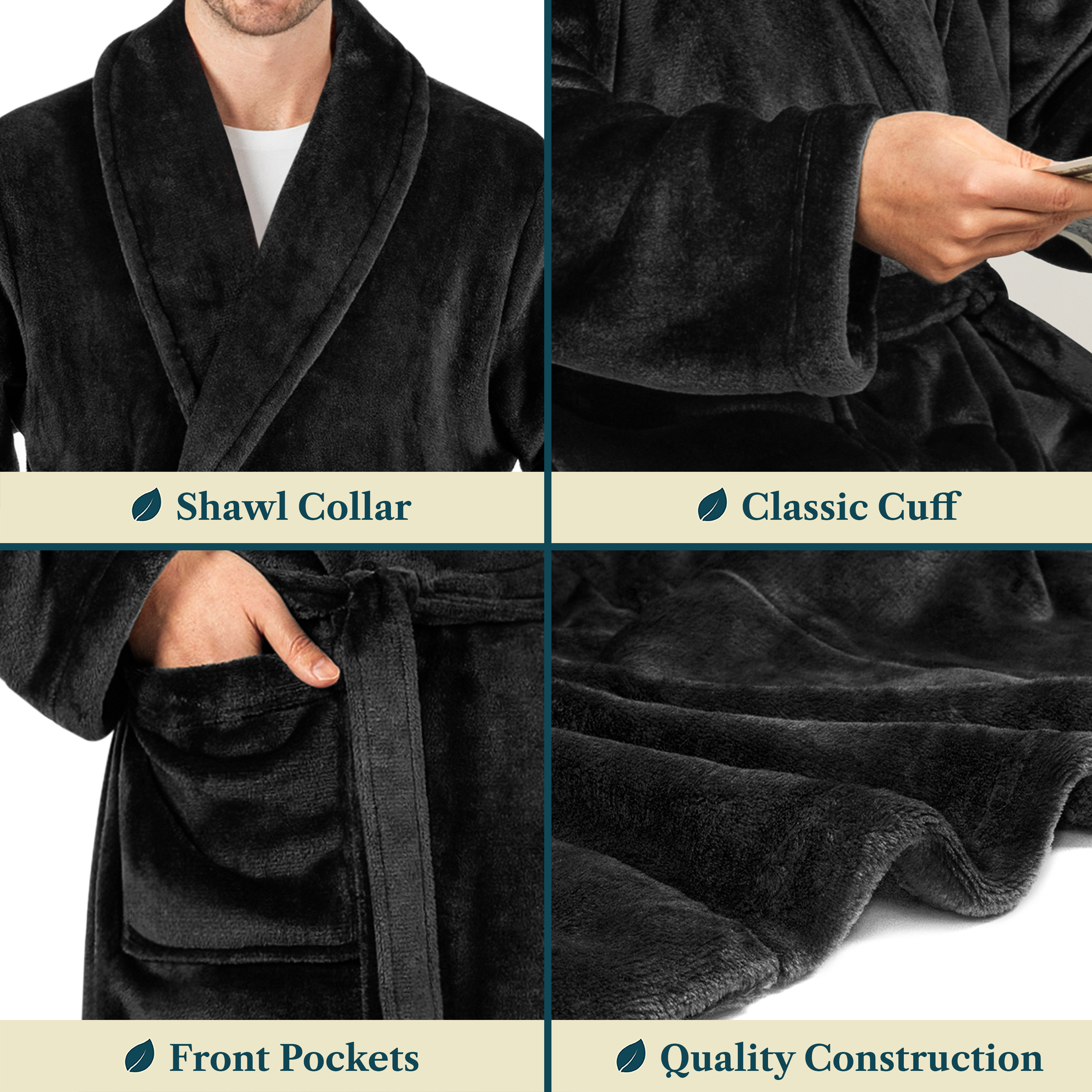 Leichter Herren Morgenmantel Mikrofaser Fleece Bademantel Lang Weich Spa Männer Bademantel - Bild 6 von 27