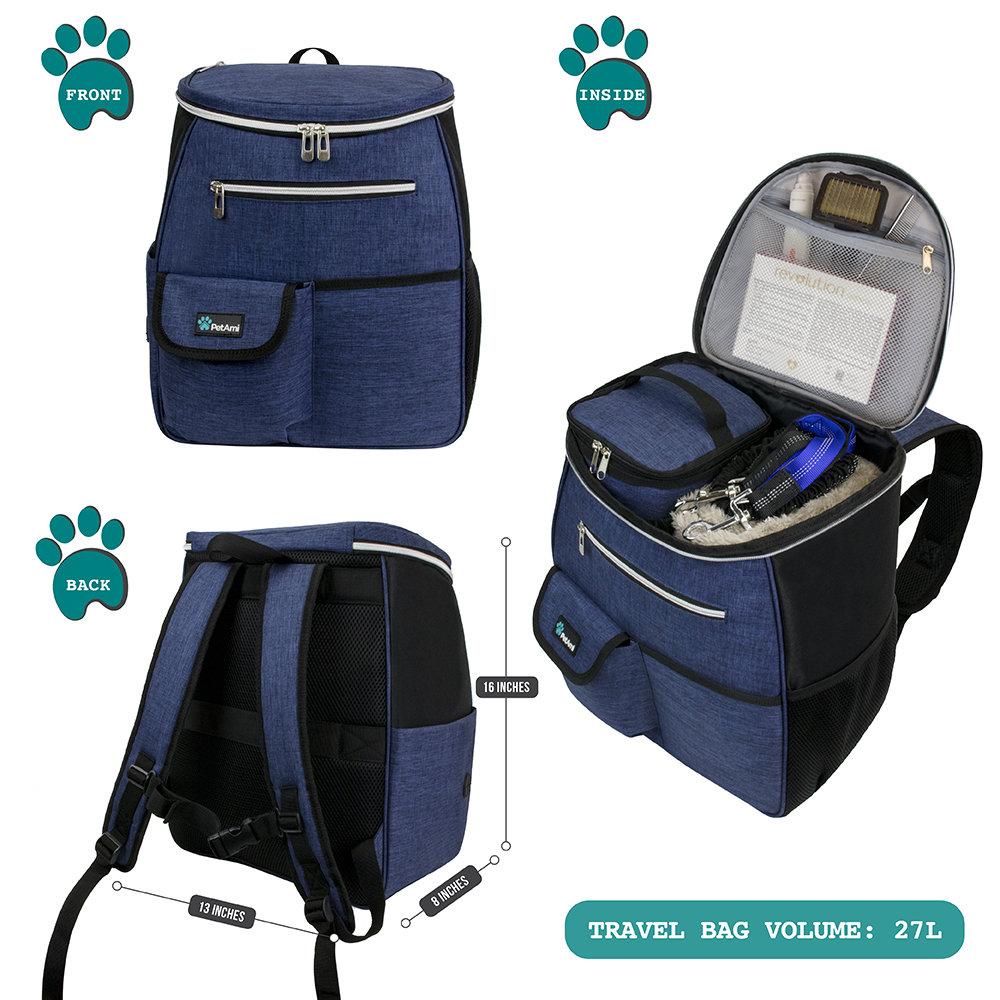 Dog Travel Bag Supply Backpack Traveling Organizer Set Pet Food Container Bowl