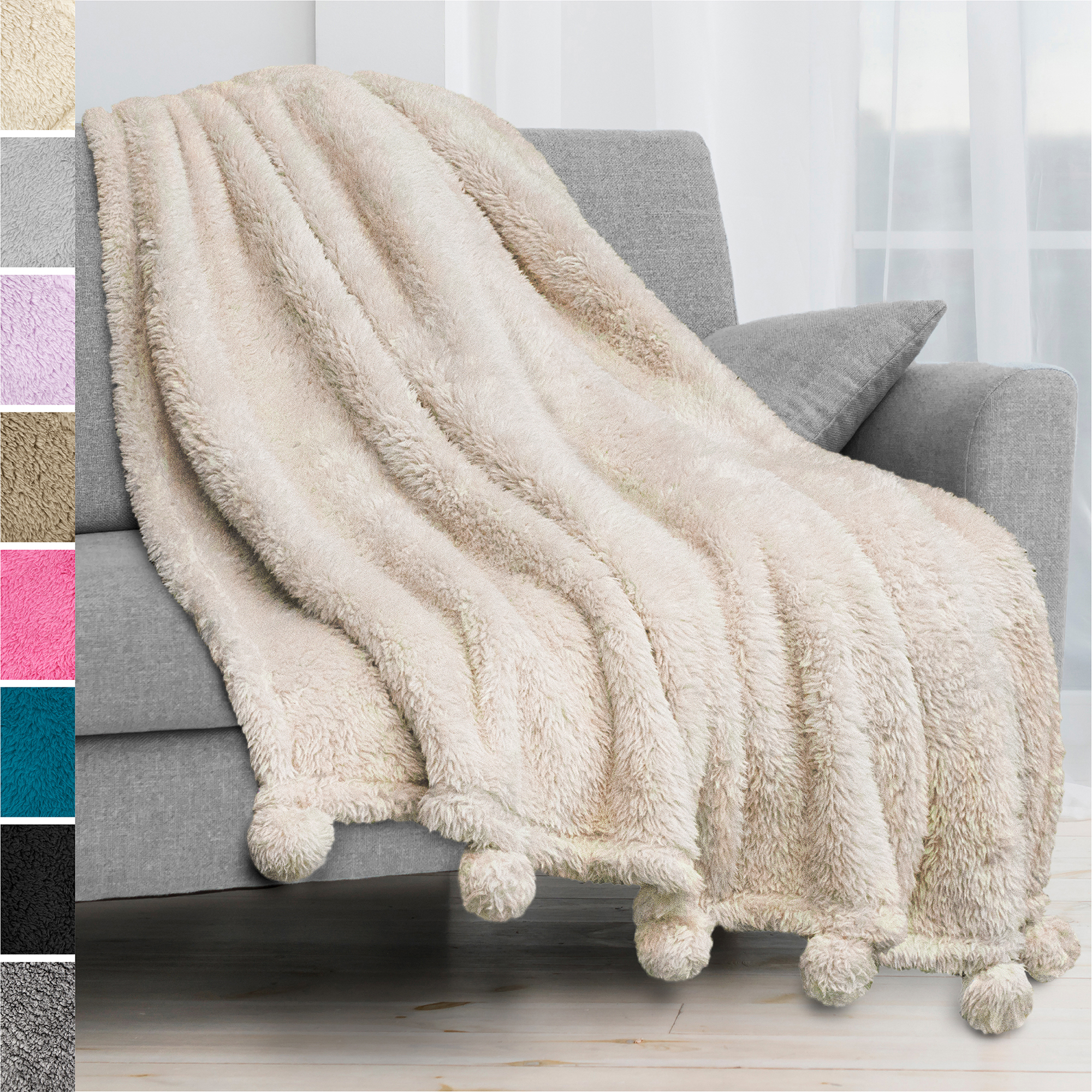 large pom pom throw blanket