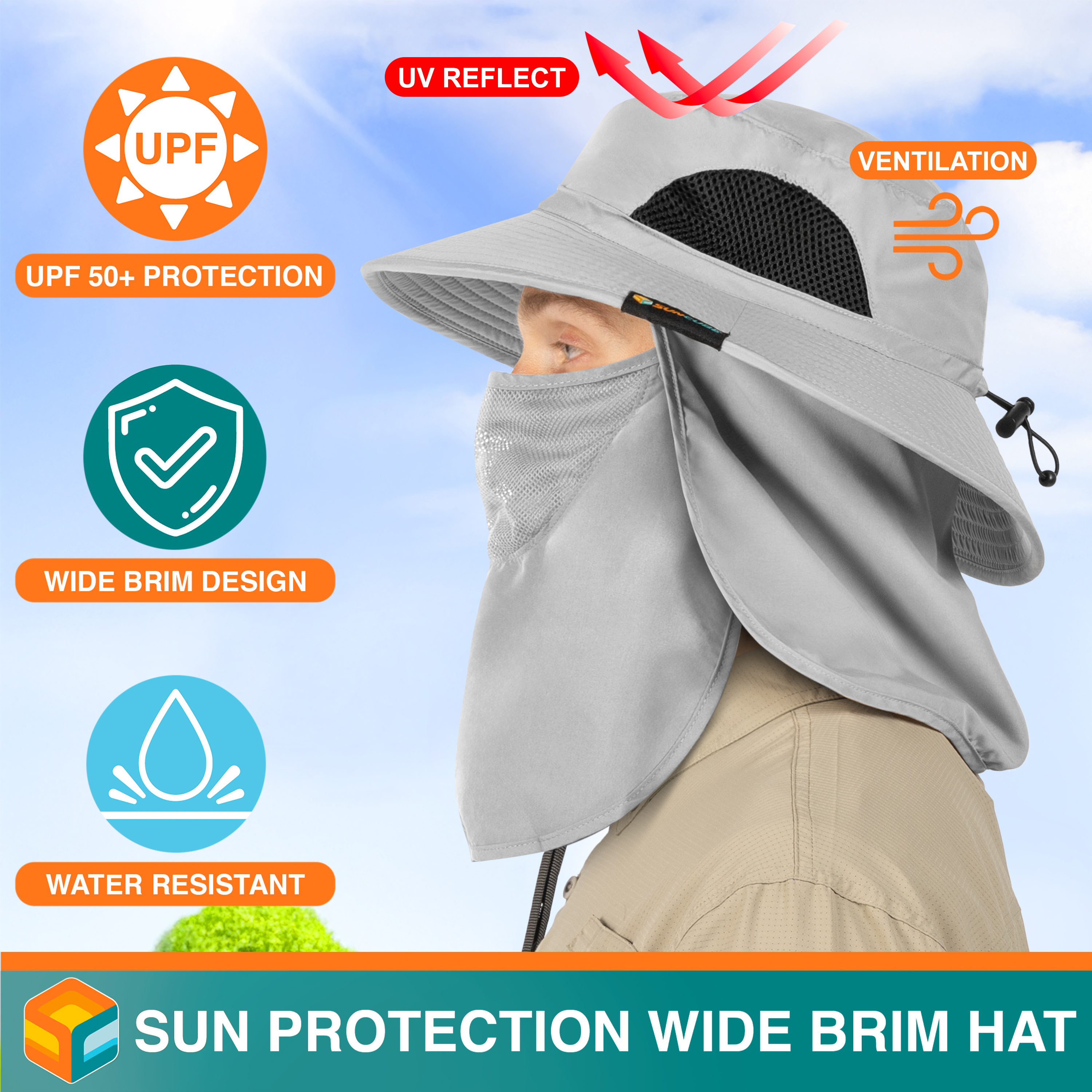 Men Women UV Protection Sun Hats Neck Face Flap Cap Wide Brim Fishing Bucket Hat - Picture 36 of 48