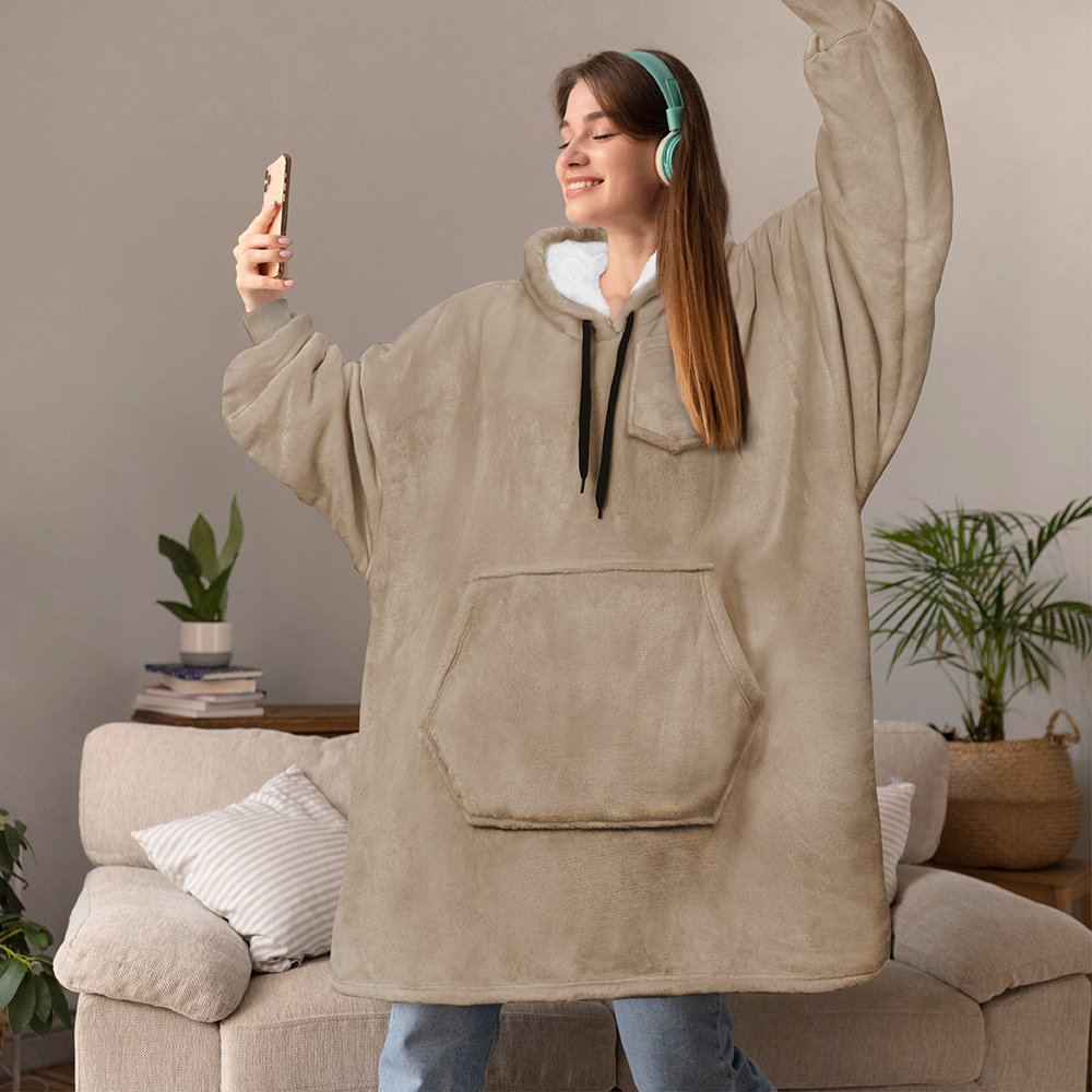 Blanket Sweatshirt Sherpa Lining Plush Soft Comfy Fleece Oversized Hoodie Pocket - Picture 85 of 101