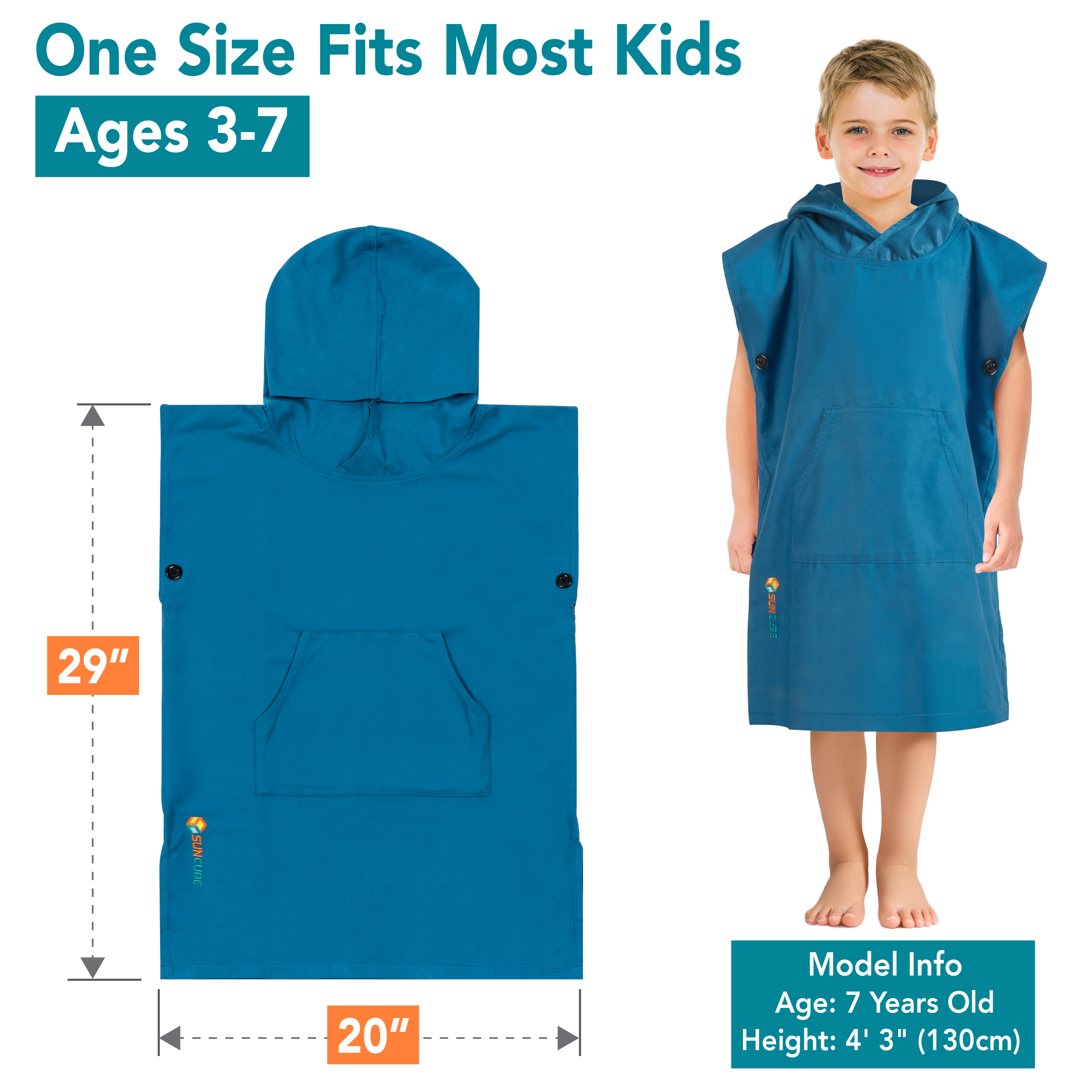 Kids Towel Changing Swim Robe Surf Poncho Quick Dry Microfiber Hooded 3-7 Years - Picture 18 of 43