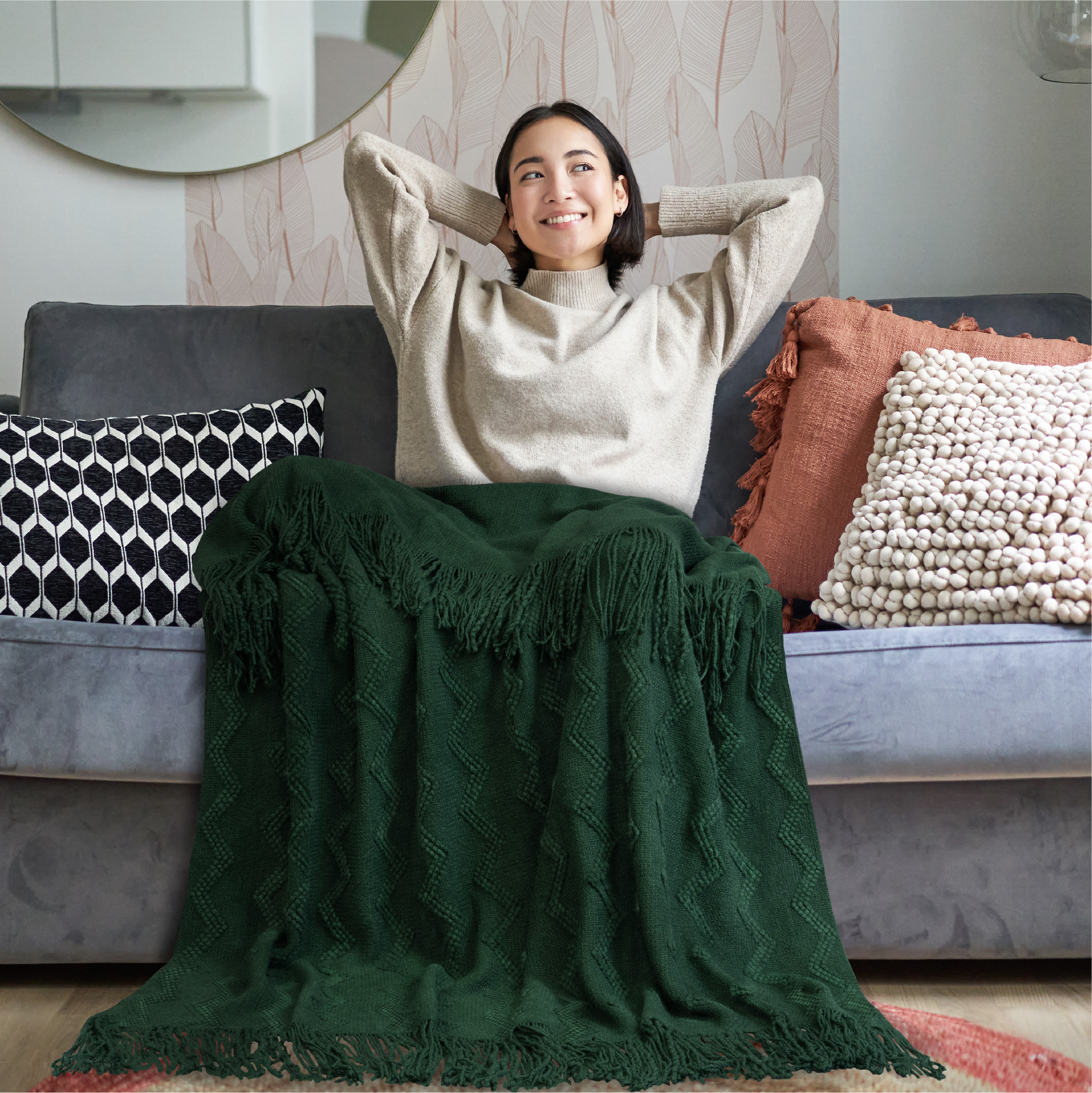 Textured Knitted Fringe Throw Blanket Decorative for Couch Sofa Bed Lightweight - Picture 42 of 142