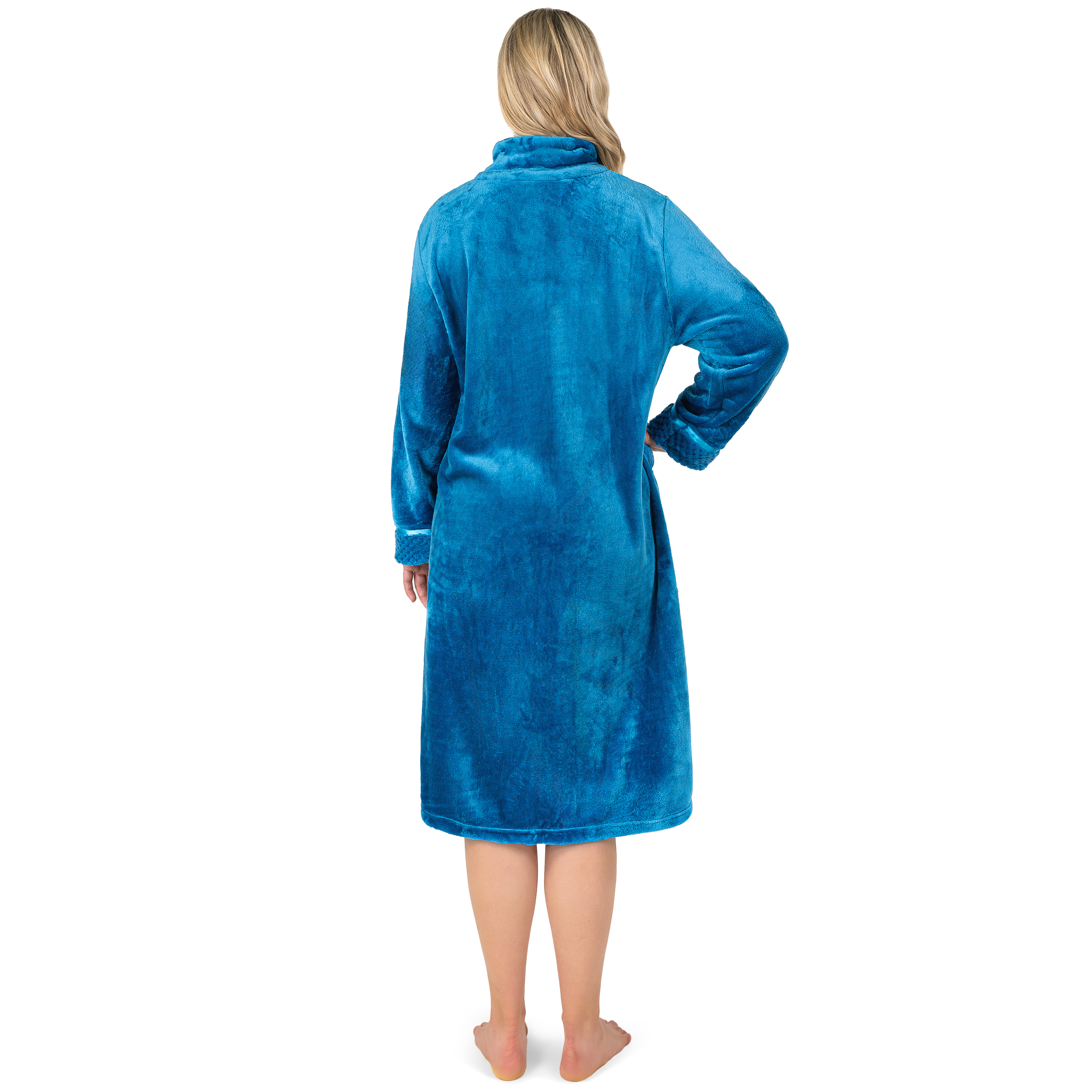 Women Zipper Robe Housecoat Lounger Zip Up Robe Full Length Satin Trim Ladies - Picture 66 of 89