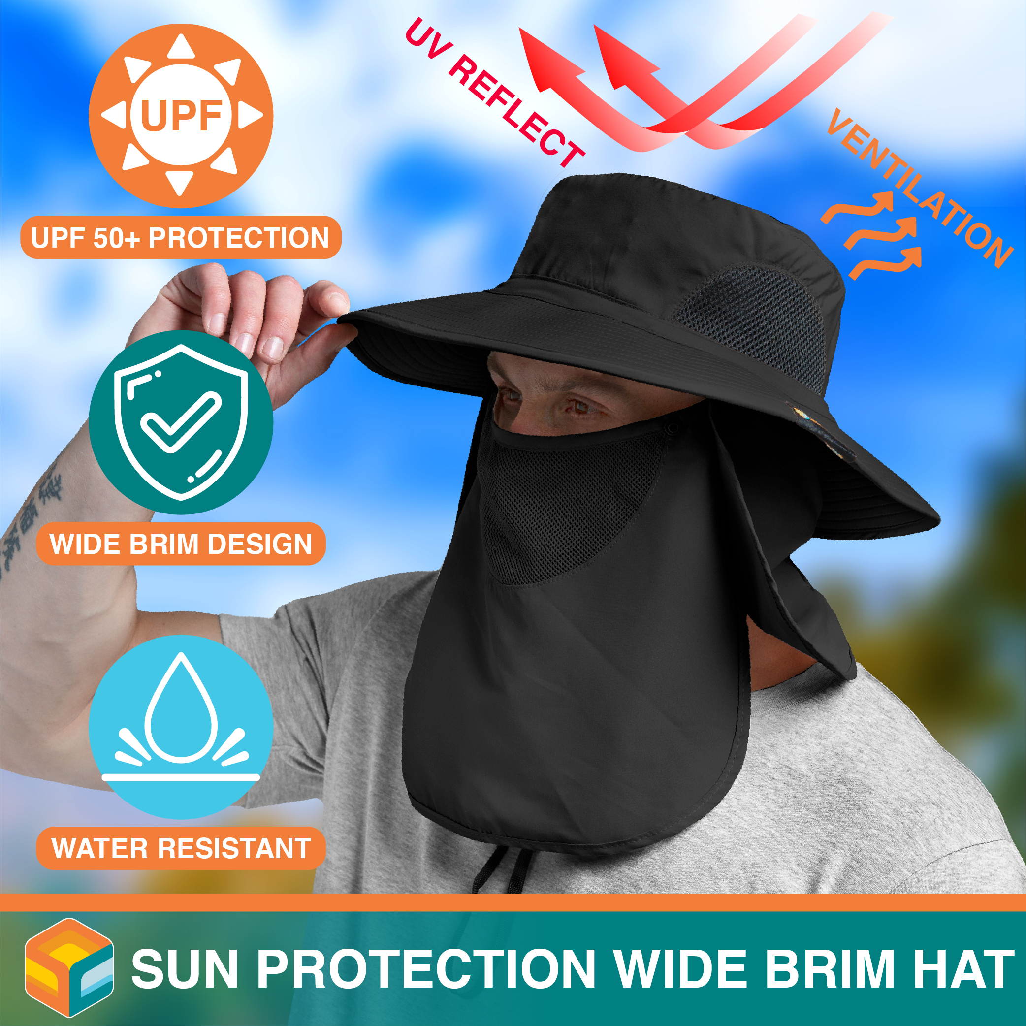 Outdoor UV Protection Sun Hat Neck Face Flap Wide Brim Cap for Fishing  Hiking US