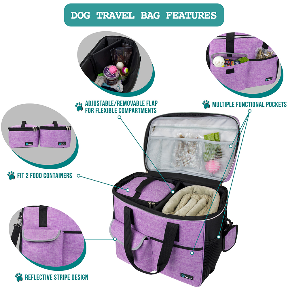 Pet Supply Travel Bag Set Weekend Tote Dog Gear Food Carrier Accessory Organizer - Picture 31 of 59