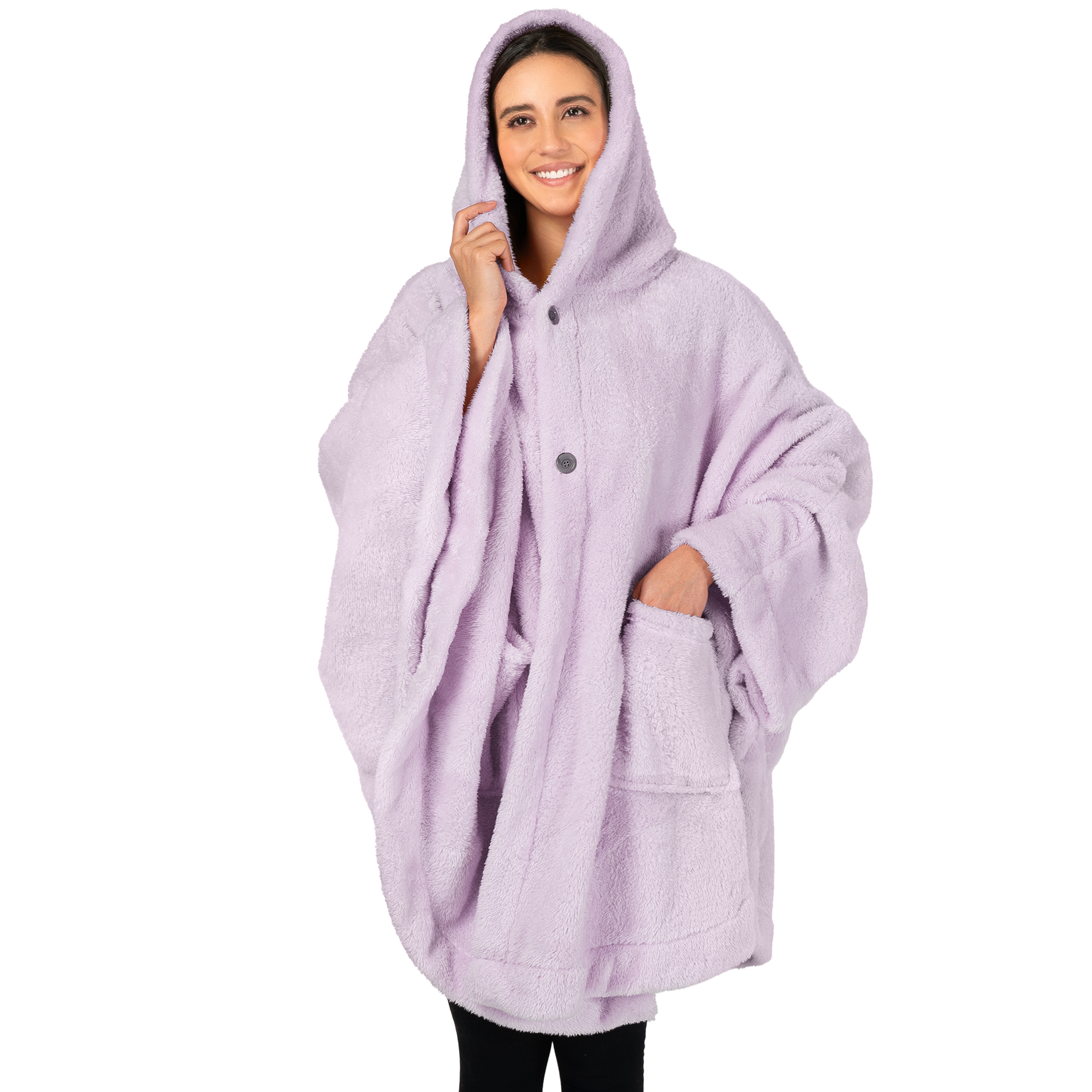 Poncho Manta con Capucha Usable Mantón Envoltura Capucha Bolsillos Suave Esponjoso Regalo - Imagen 29 de 81