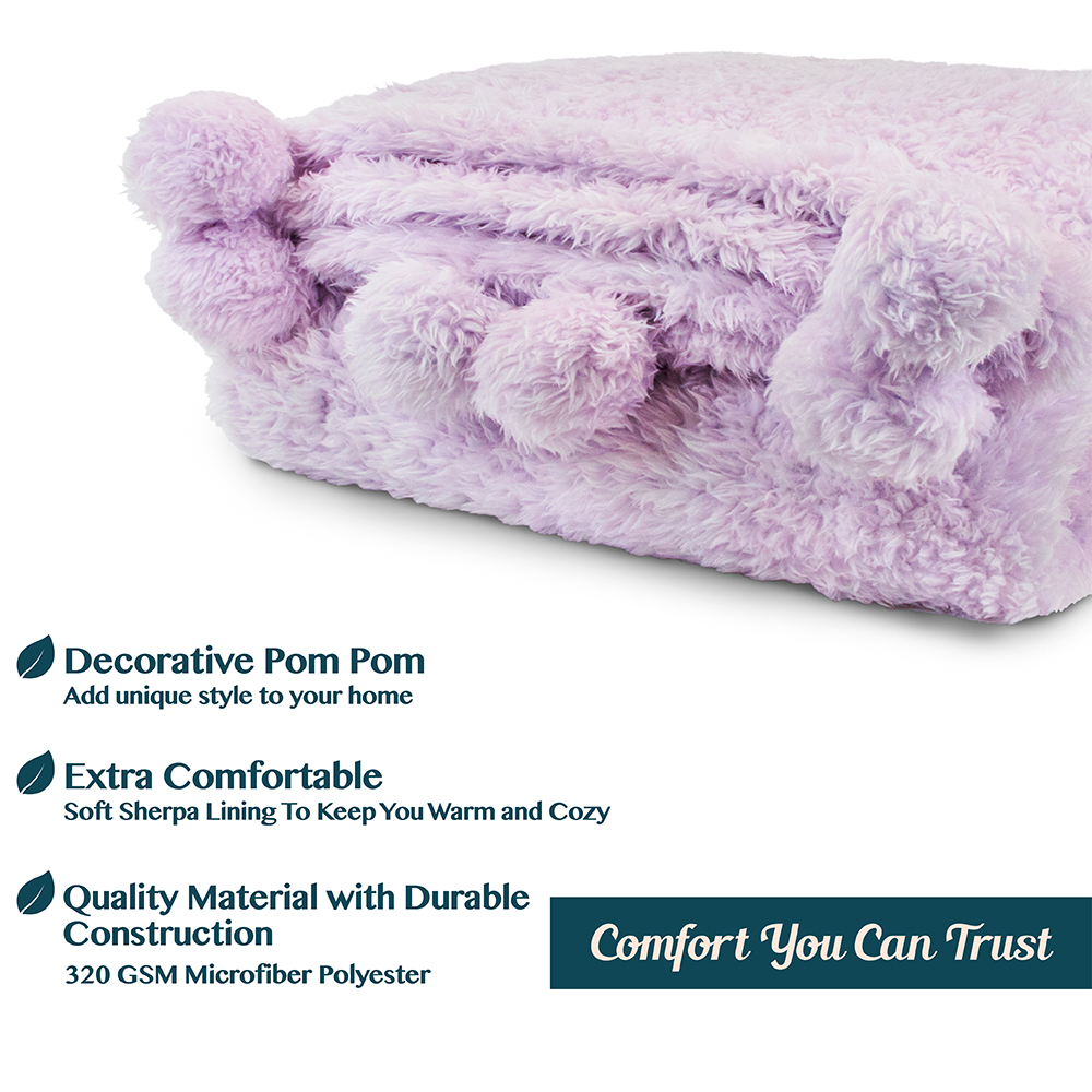 Soft Fuzzy Cozy Pom Pom Throw Blanket with Fluffy Sherpa Fleece for Sofa Couch - Picture 55 of 100