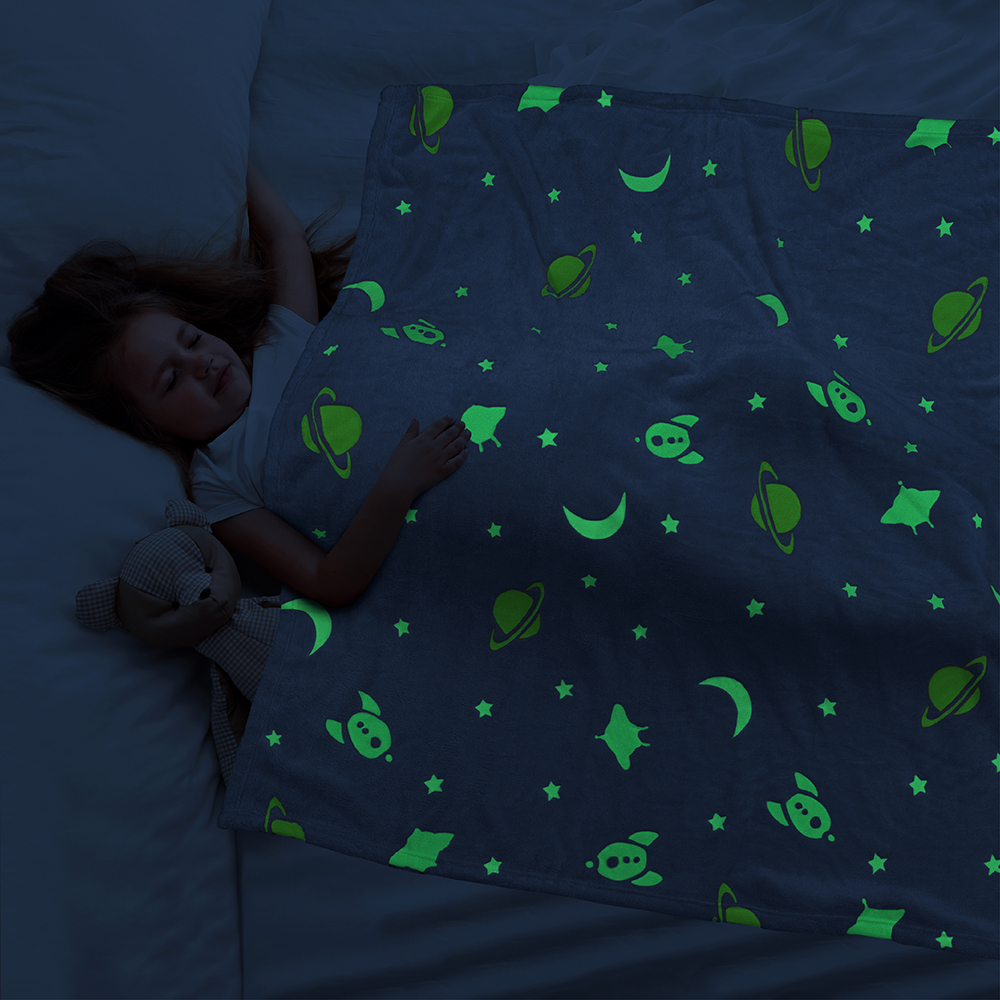Glow in The Dark Throw Blanket for Kids Boys Girls Unicorn Dinosaur Space Stars - Picture 45 of 57