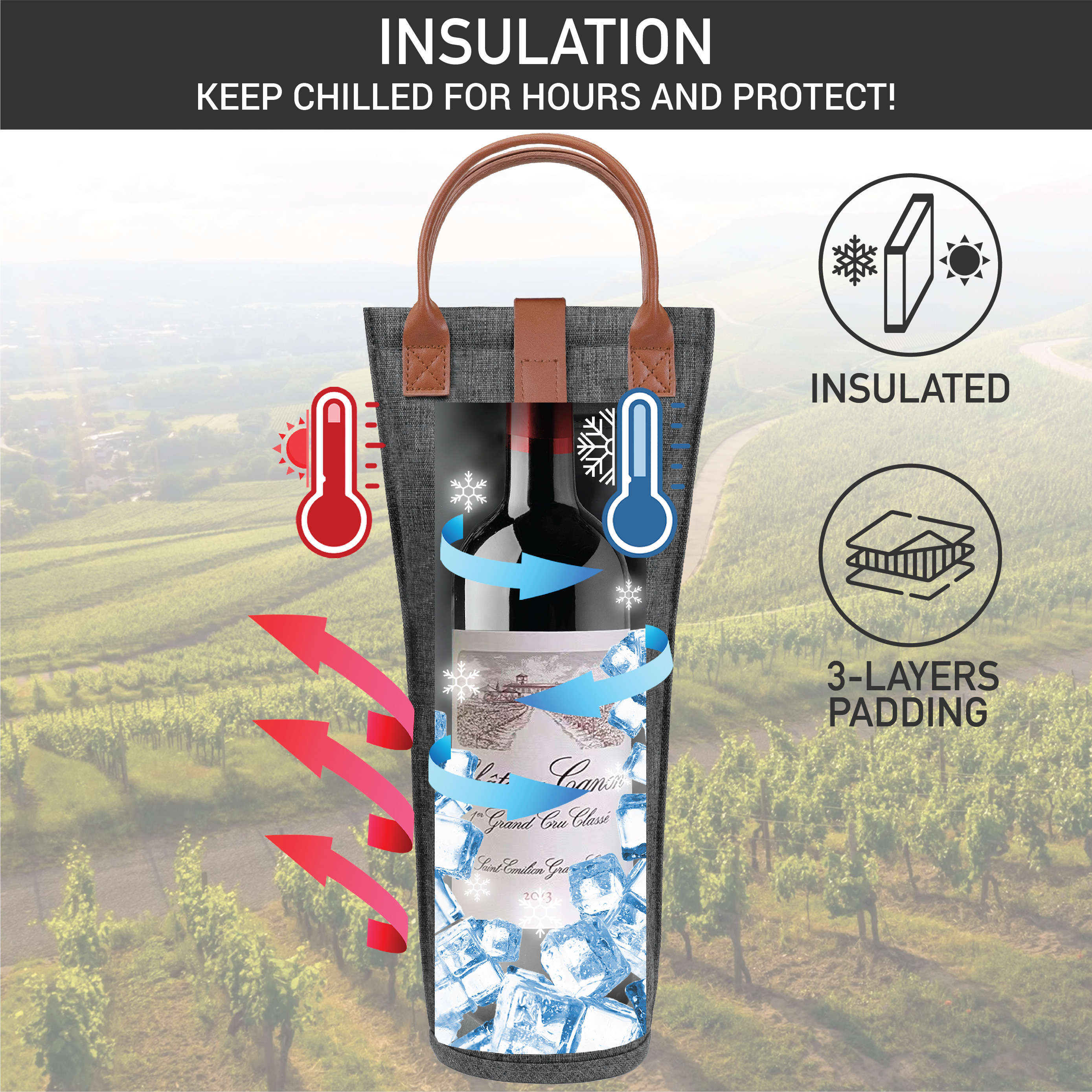 Wine Carrier Bag Insulated Single Bottle Cooler Protection Carrying Tote Travel