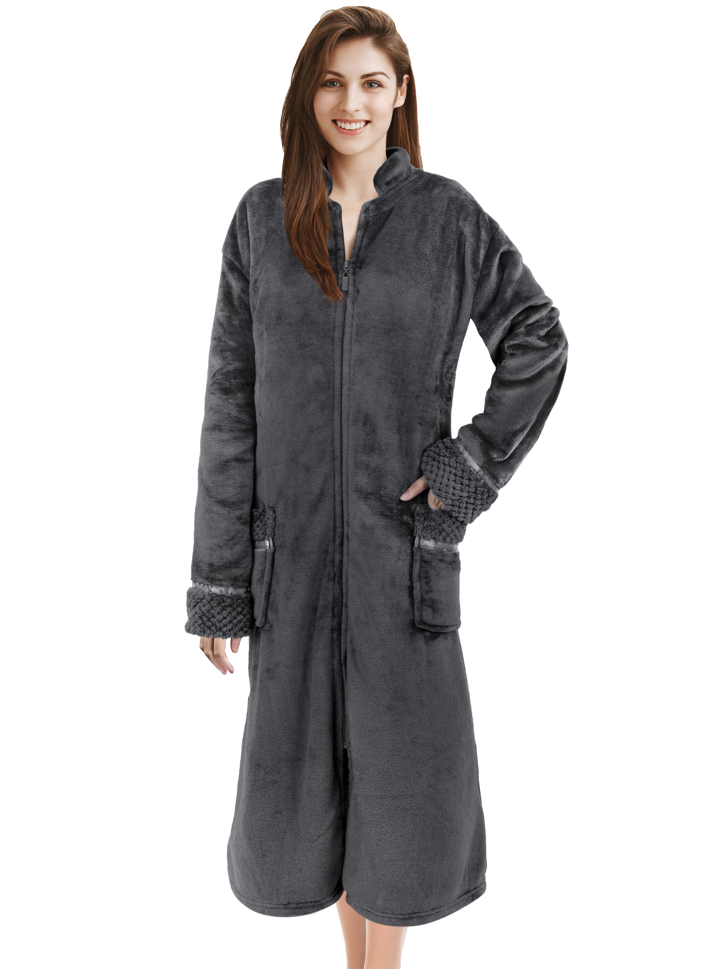 eBay Women Housecoat Zip Robe Length Robe Full Lounger Zipper Ladies Up Satin Trim |