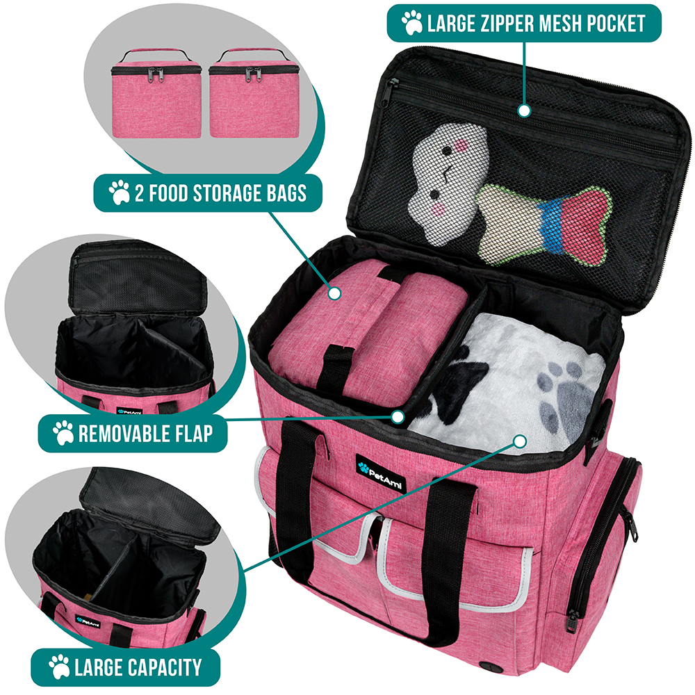 Dog Travel Bag Supplies Pet Organizer Set Pet Food Container Bowls Weekend Cat - Picture 20 of 36