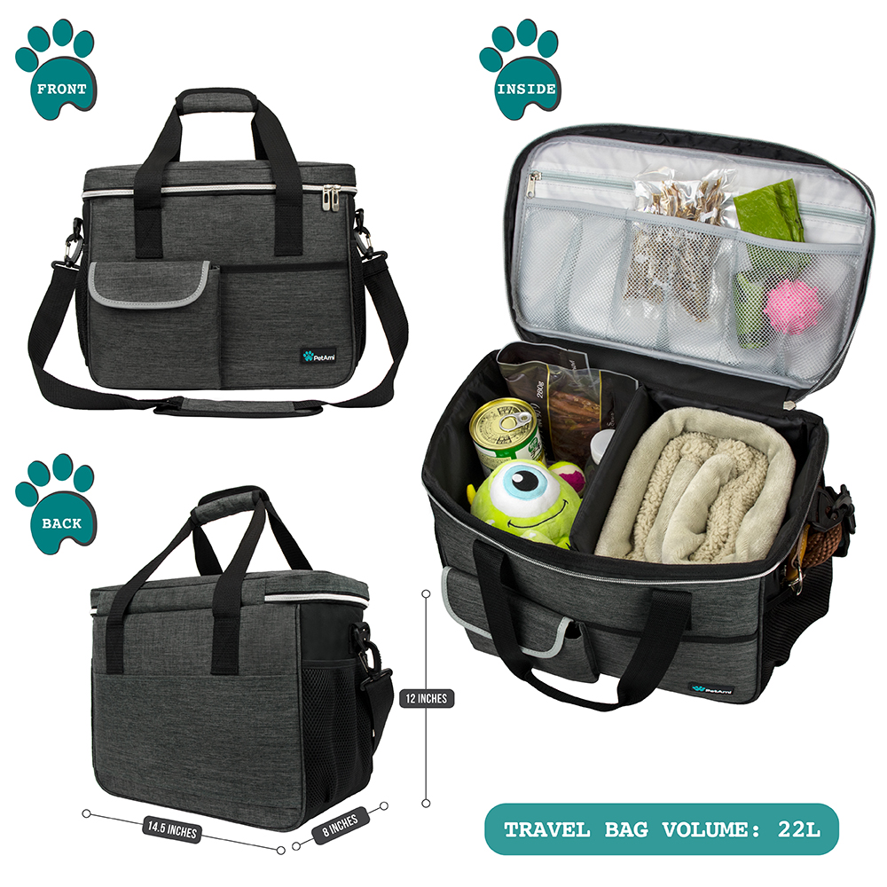 Pet Supply Travel Bag Set Weekend Tote Dog Gear Food Carrier Accessory Organizer - Picture 11 of 59