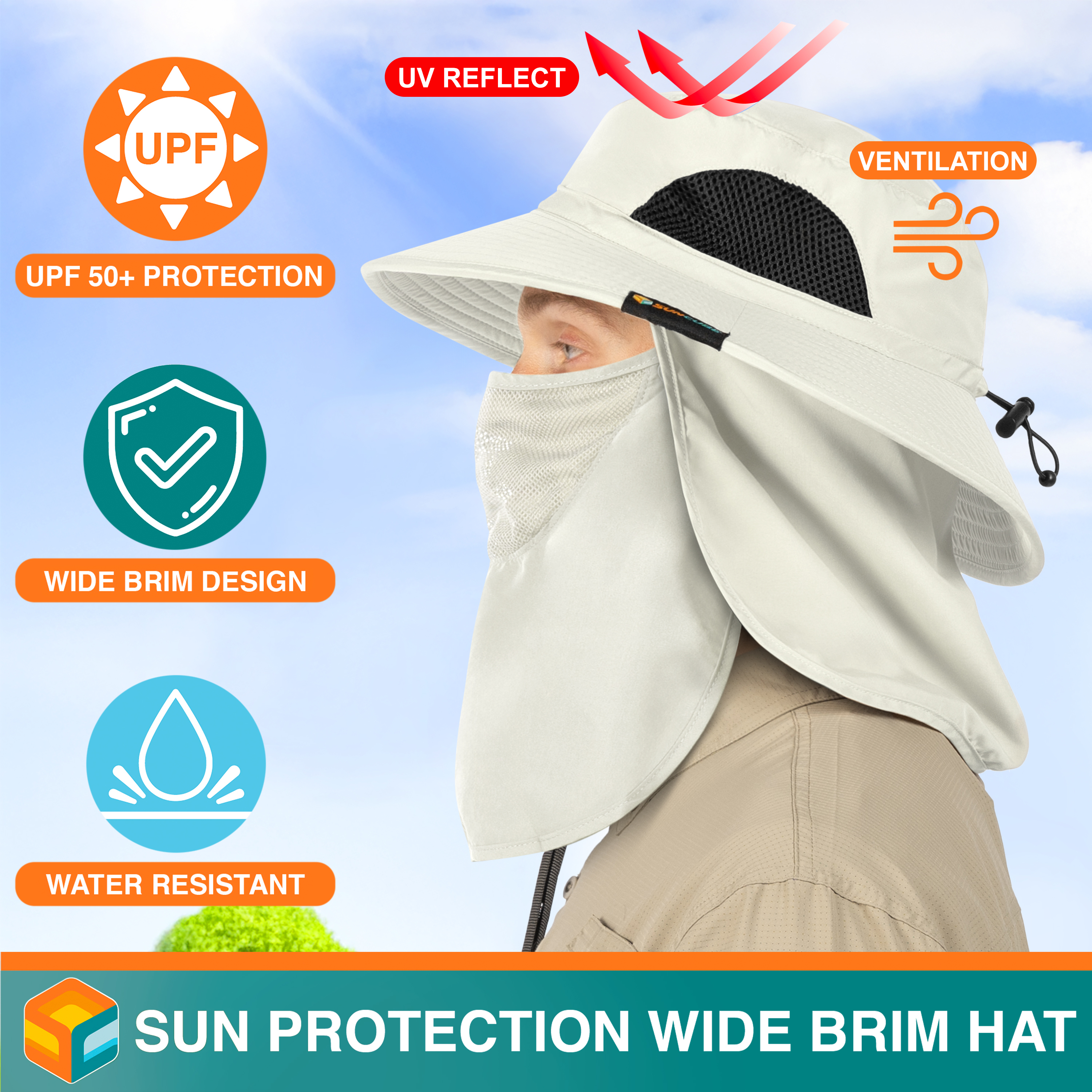 Men Women UV Protection Sun Hats Neck Face Flap Cap Wide Brim Fishing Bucket Hat - Picture 28 of 48