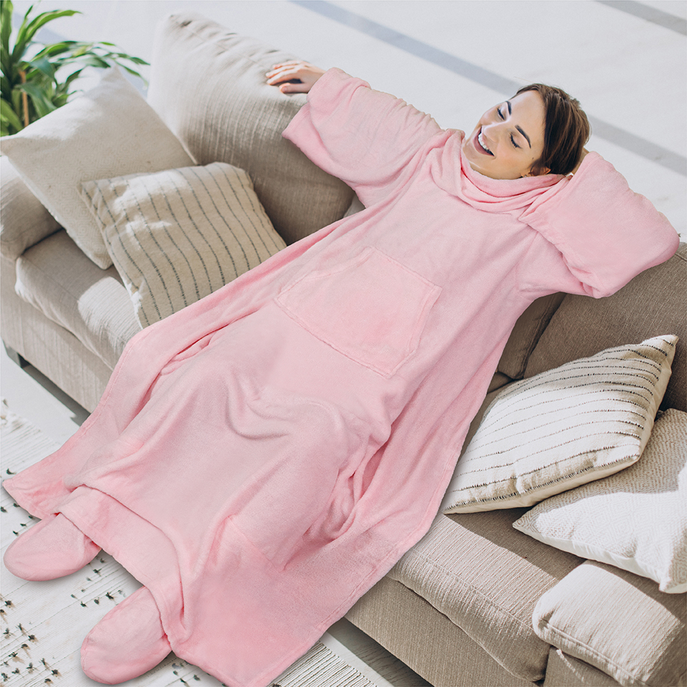 Tragbare Decke mit Fußtasche Ärmel Weich Fleece Wickel Sofa Couch TV Geschenke - Bild 80 von 192