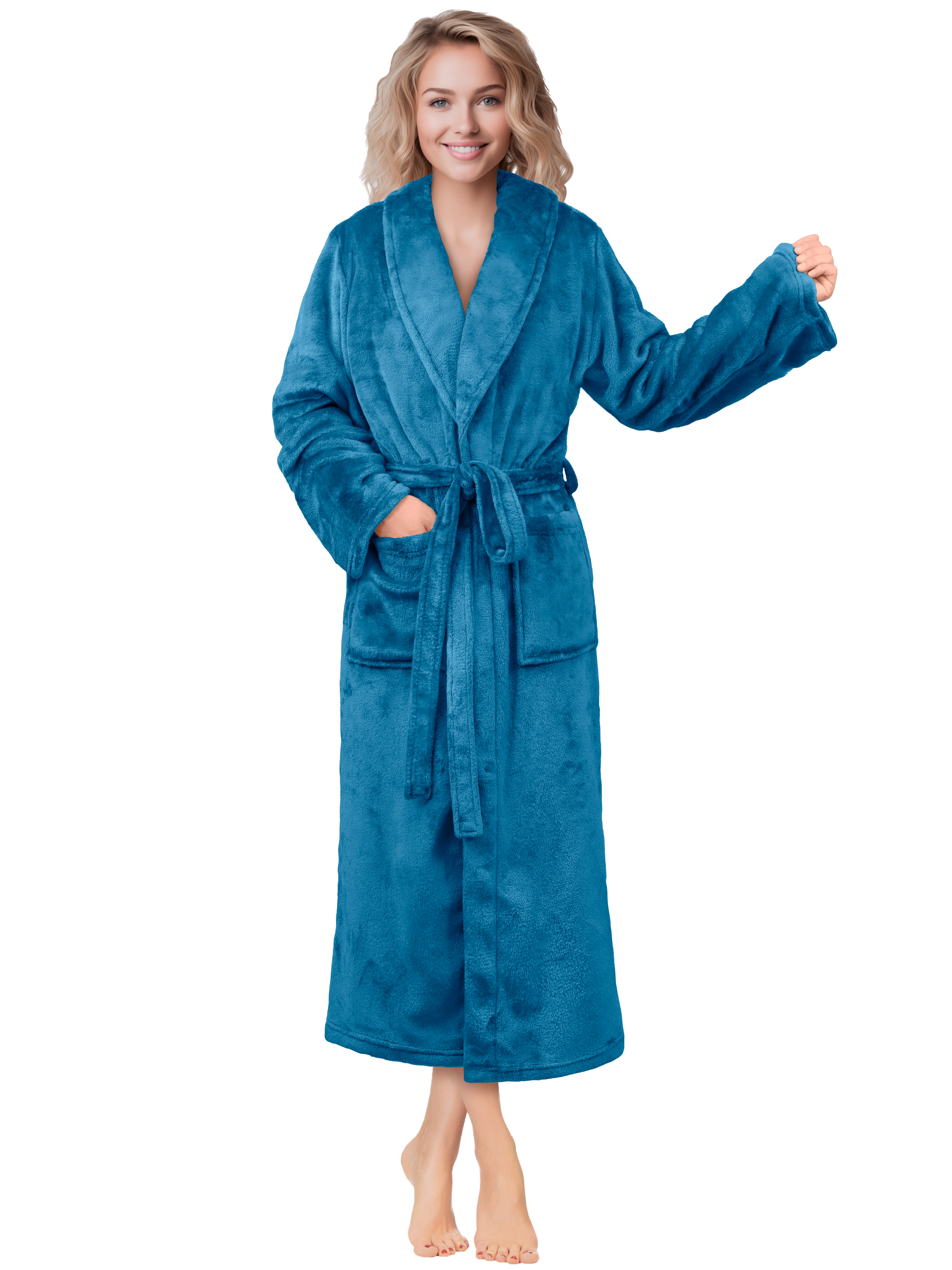 Womens Robe Fleece Bathrobe Long Warm Spa Bath Robe Shower Lightweight Plus Size - Picture 37 of 50