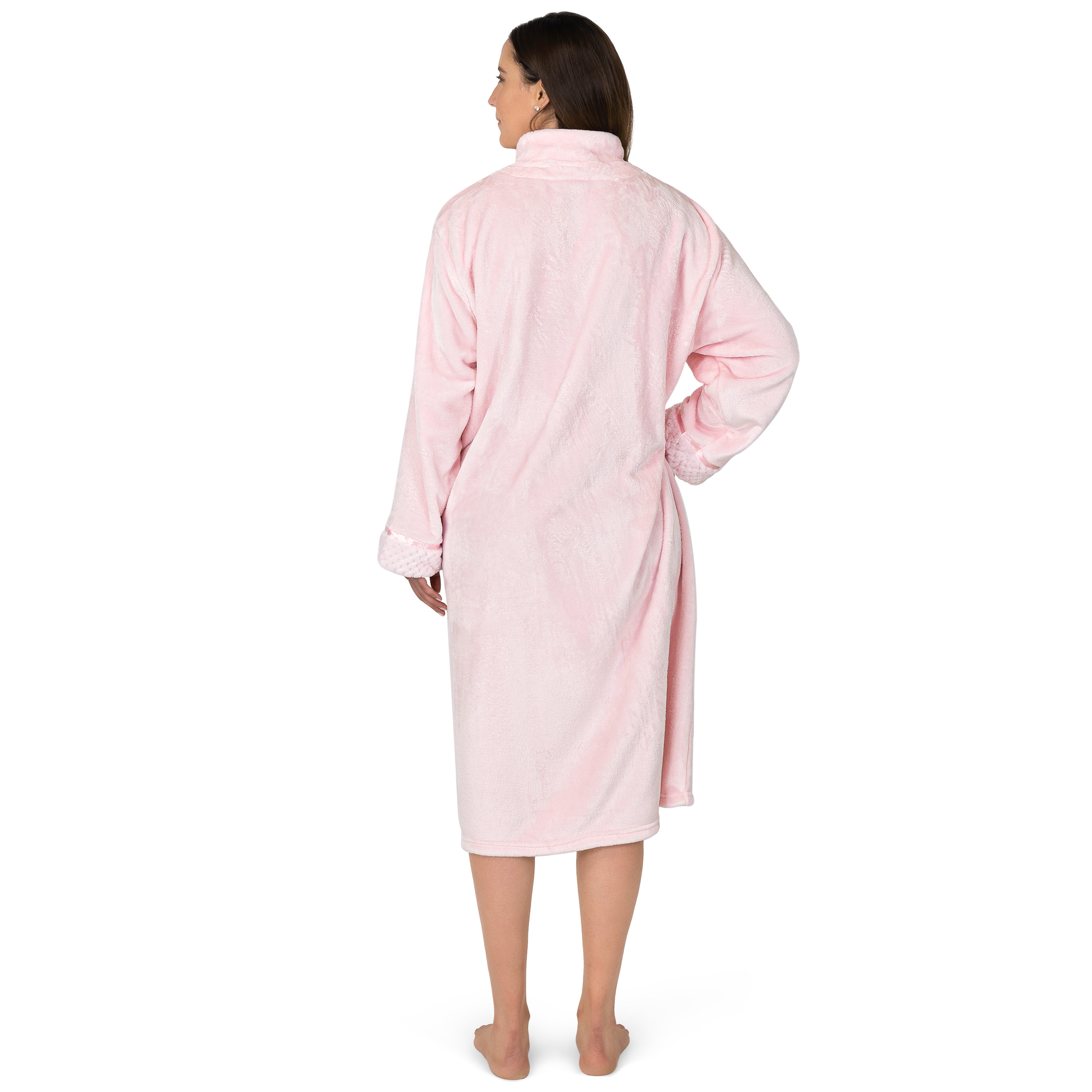 Women Zipper Robe Housecoat Lounger Zip Up Robe Full Length Satin Trim Ladies - Picture 40 of 89