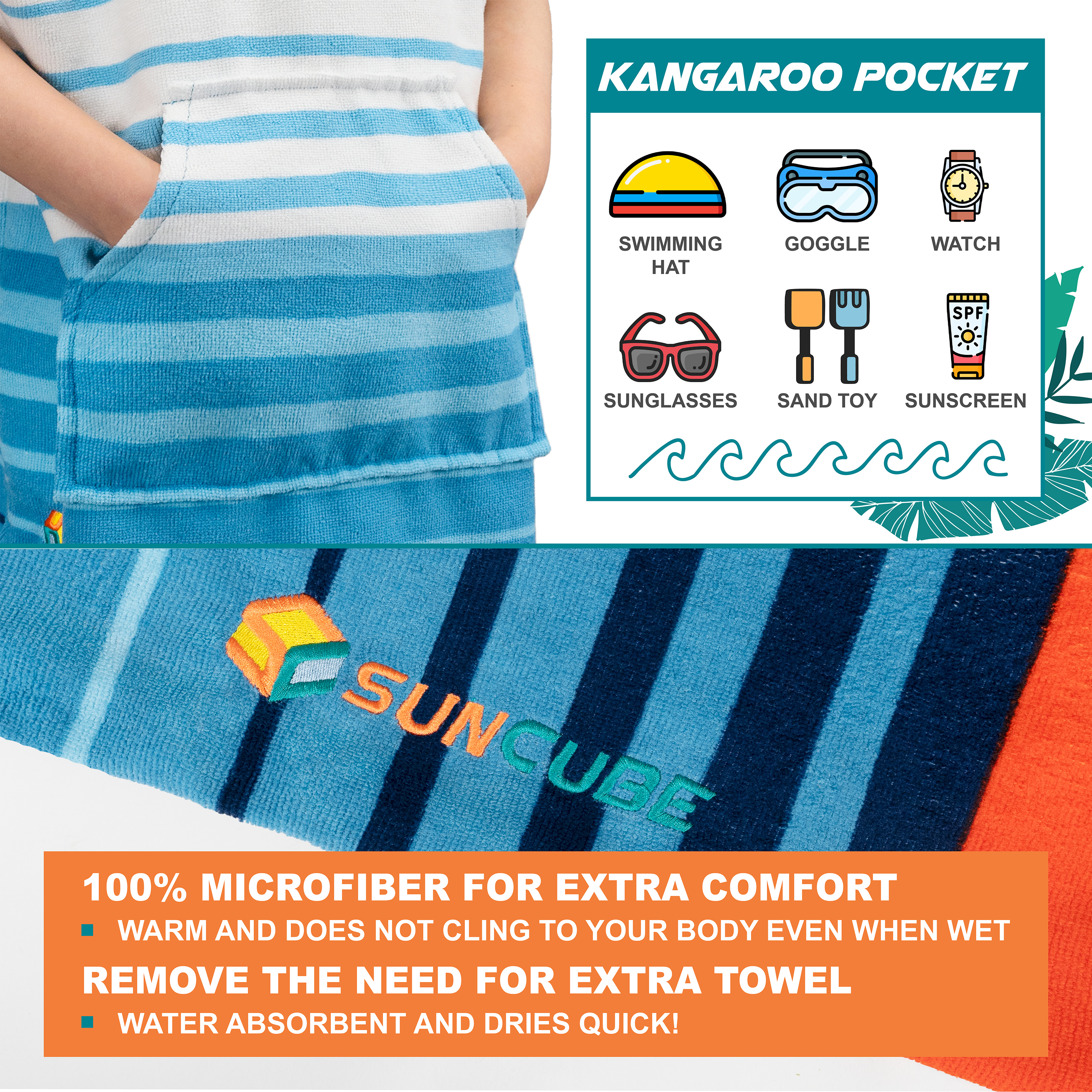 Kids Swim Poncho Hooded Towel Changing Robe for Swim Bath Towel 3-8 Boys Girls - Picture 45 of 71
