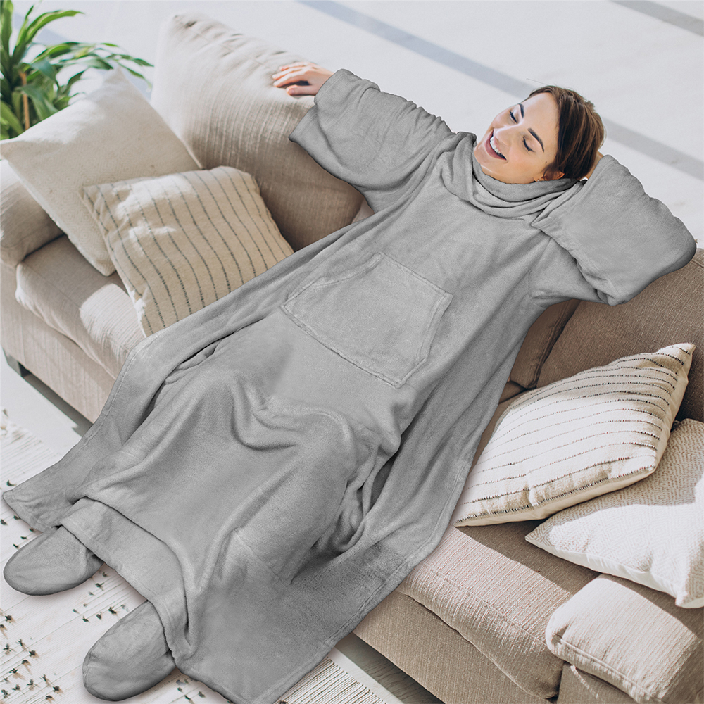 Footsie fleece blanket with foot online pockets