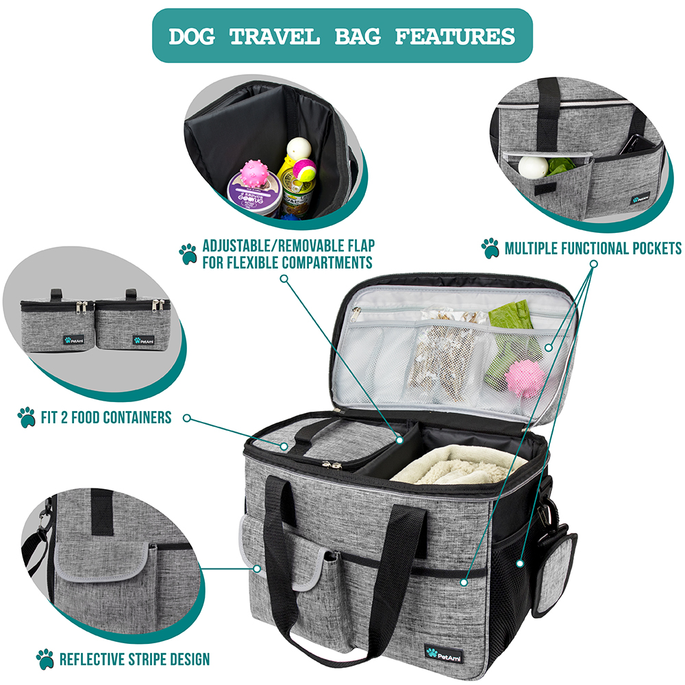 Pet Supply Travel Bag Set Weekend Tote Dog Gear Food Carrier Accessory Organizer - Picture 23 of 59