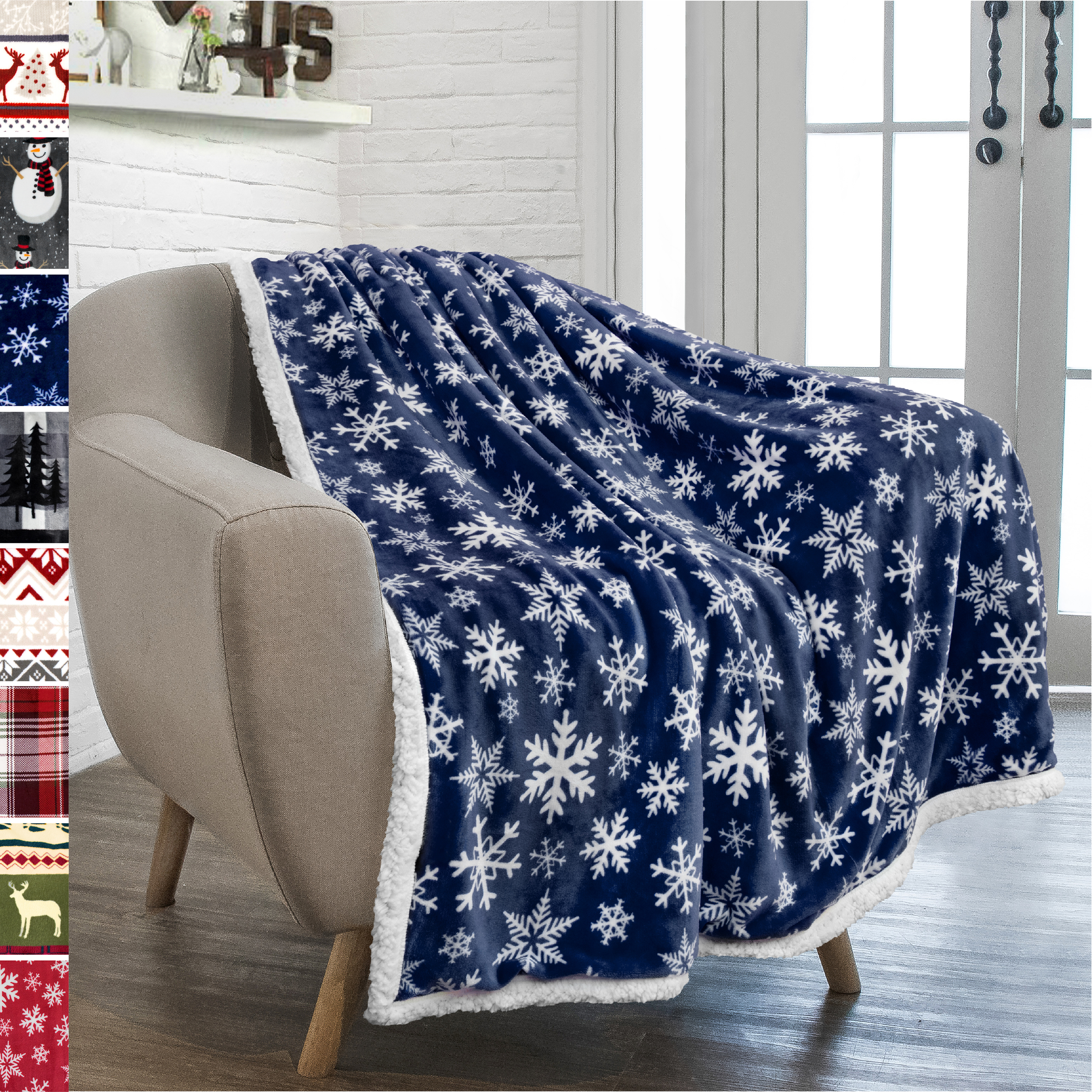 Christmas Blanket Microfiber Fleece Plaid Sherpa Holiday Throw for Couch Sofa - Picture 53 of 68